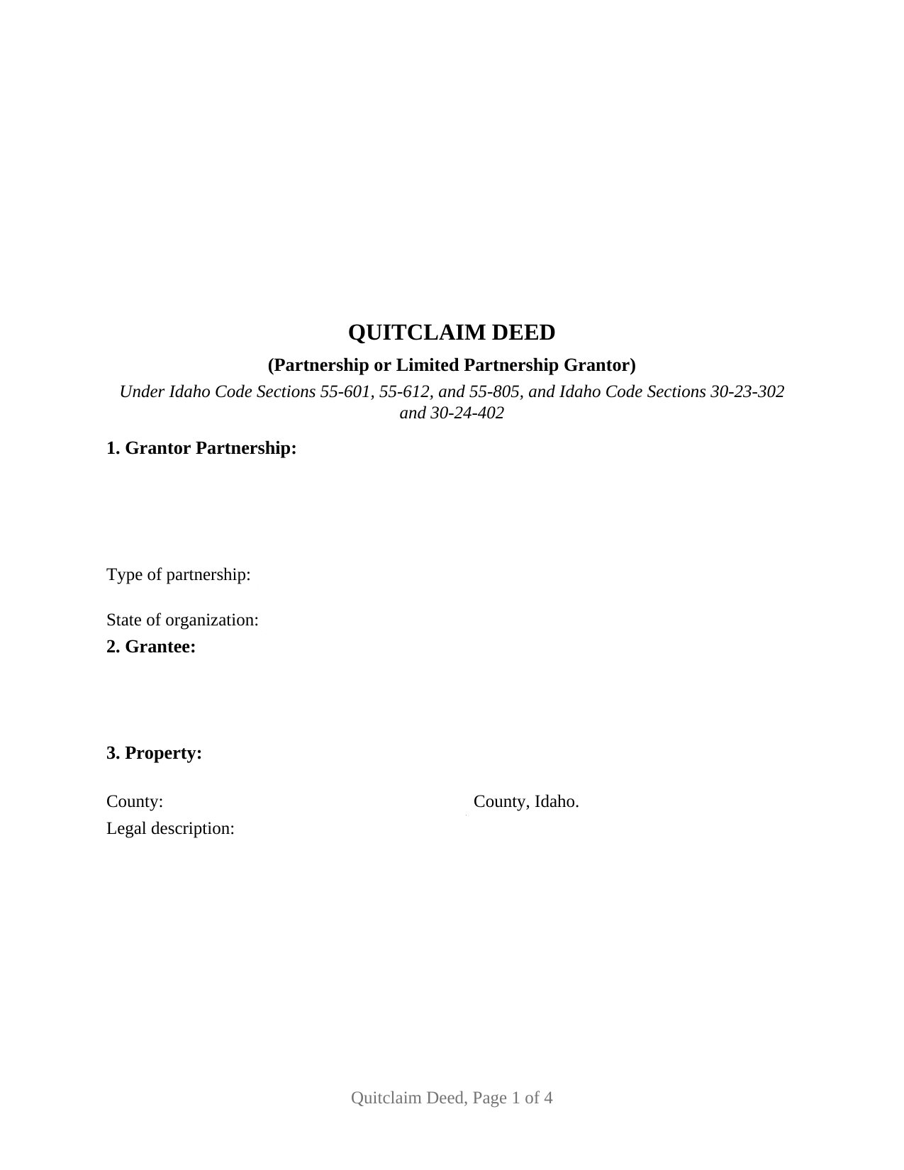 Gooding County Quitclaim Deed (Partnership or Limited Partnership Grantor) Form