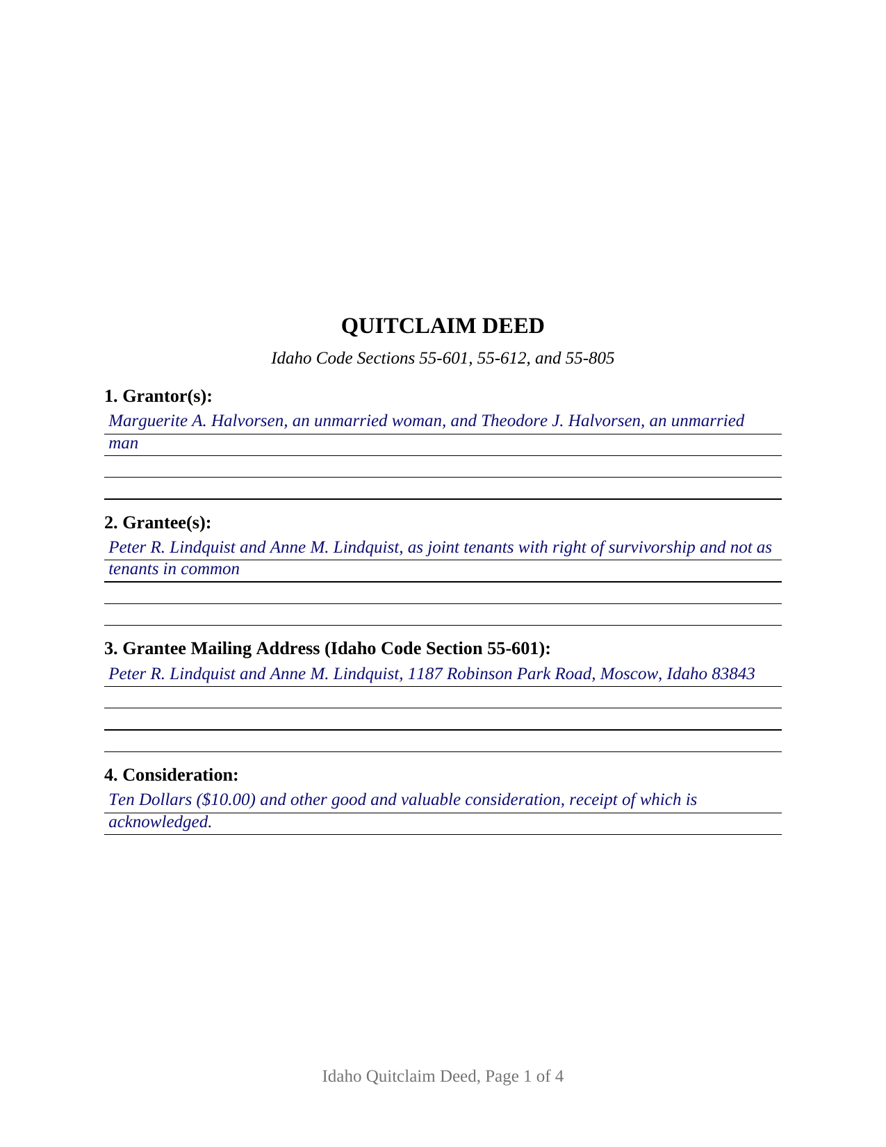 Franklin County Completed Example of the Quitclaim Deed Document