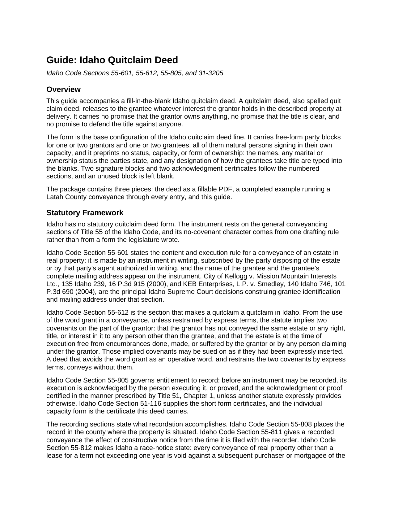 Franklin County Quitclaim Deed Guide