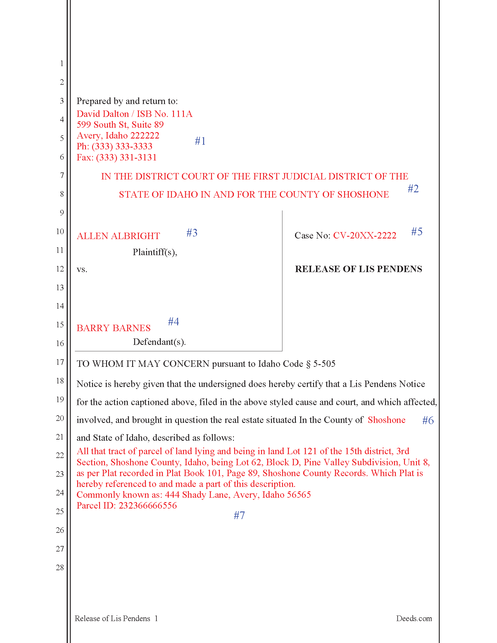 Completed Example of the Release of Lis Pendens document