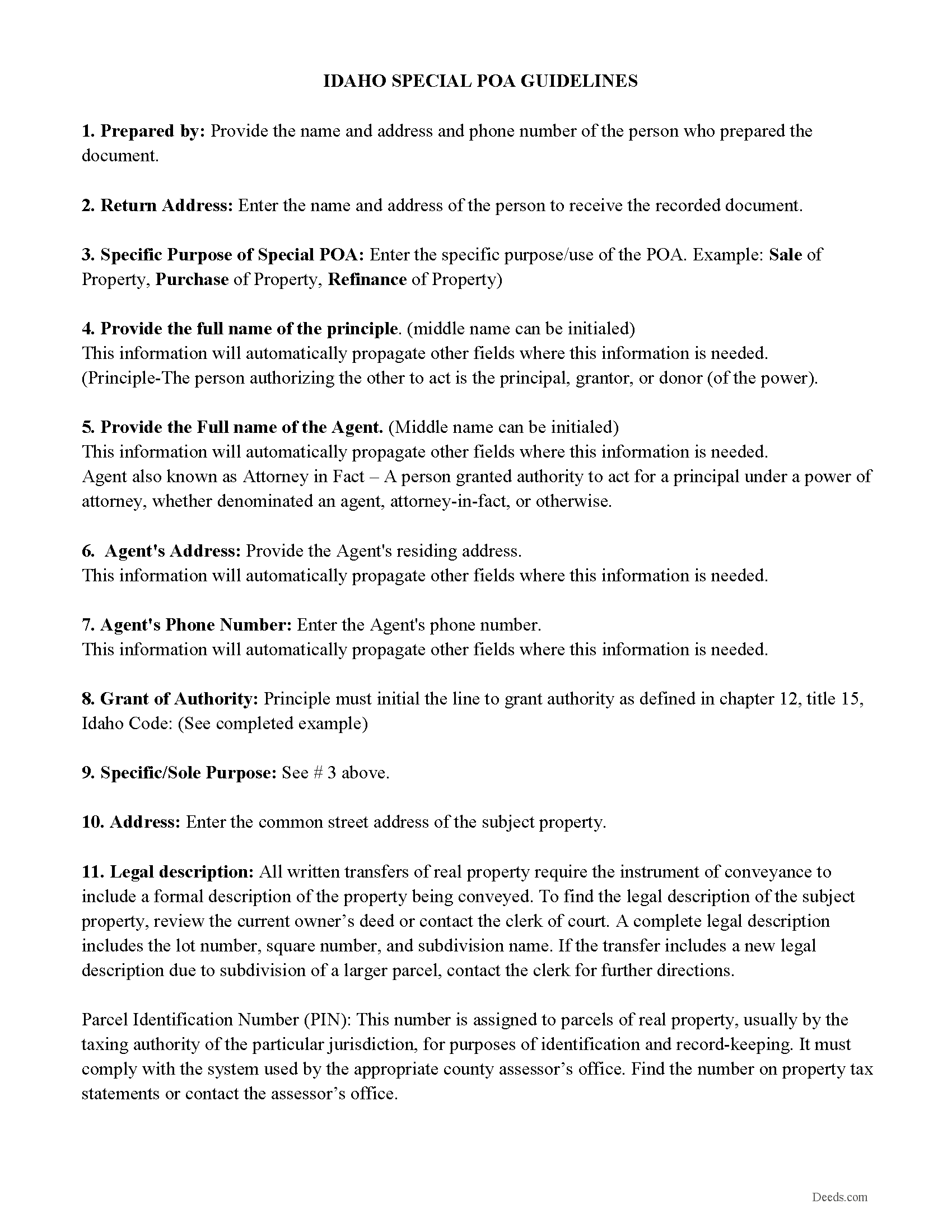 Bear Lake County Guidelines for the Special Power of Attorney