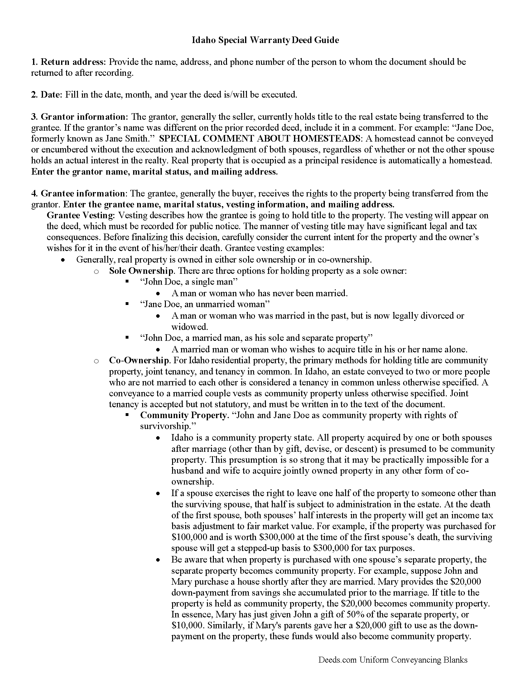 Bear Lake County Special Warranty Deed Guide