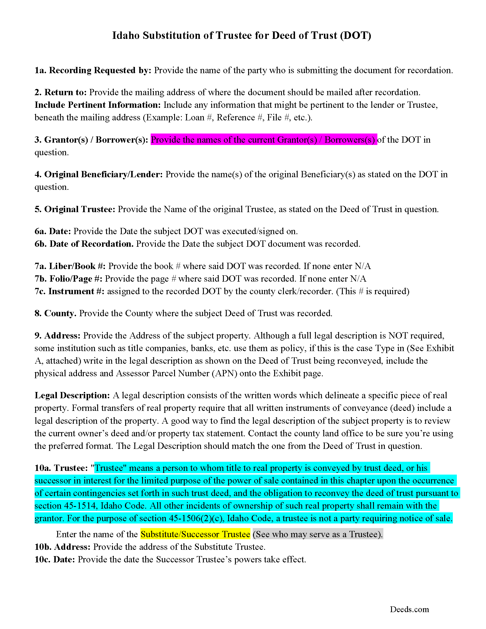 Bear Lake County Guidelines for Substitution of Trustee Form