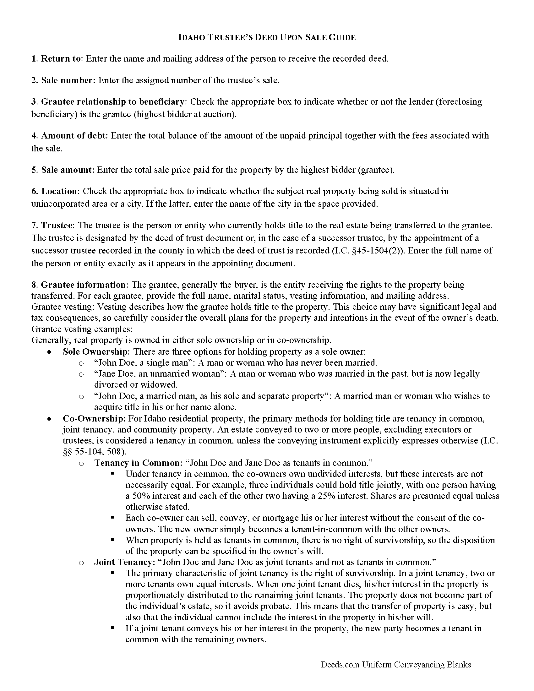 Bear Lake County Trustee Deed Upon Sale Guide