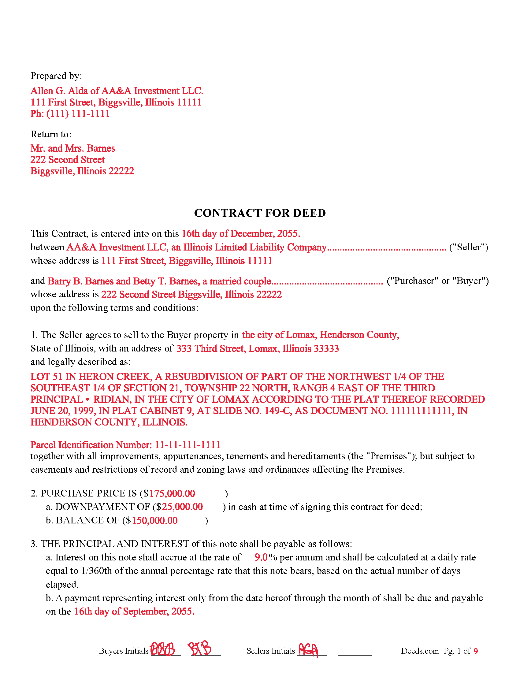 Lake county contract for deed form illinois deeds