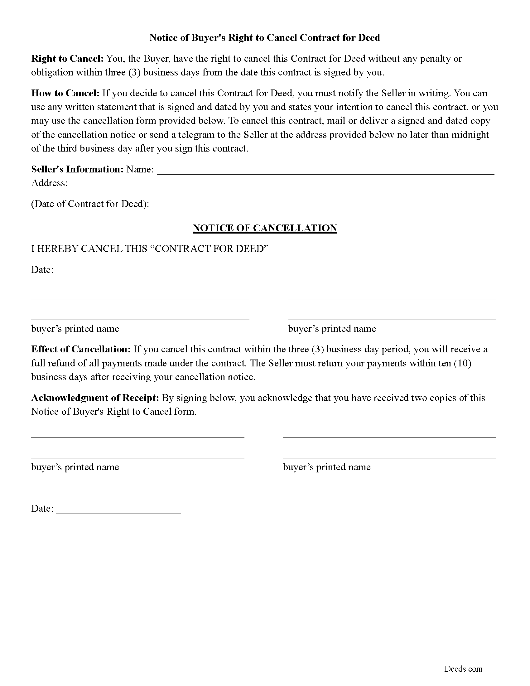 Cumberland County 3-day Cancellation Notice Form