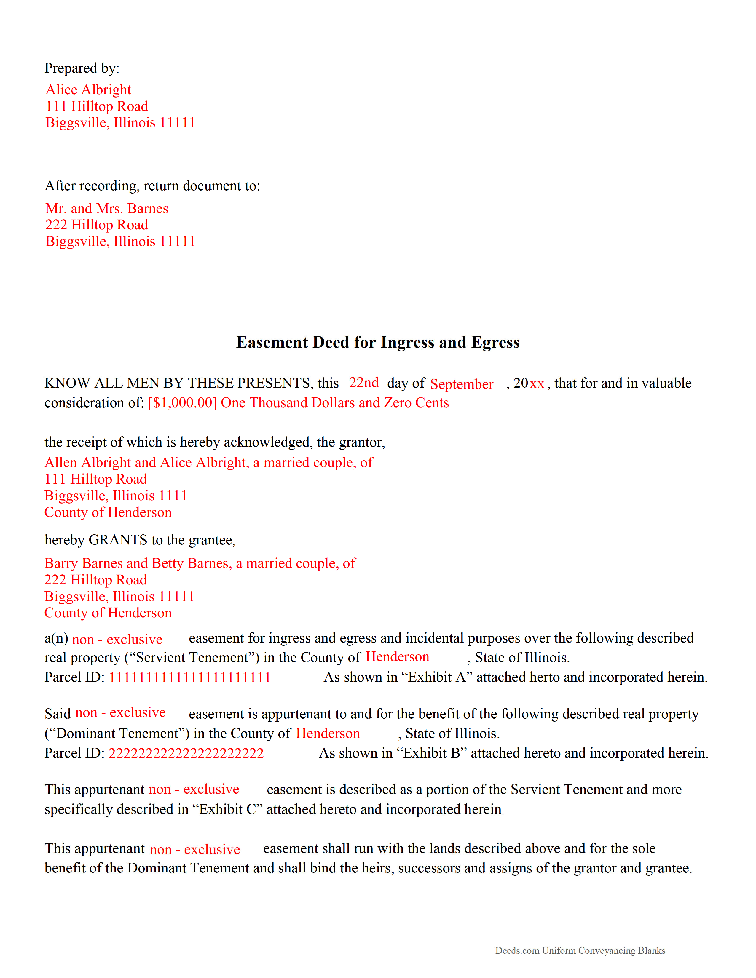 Completed Example of the Easement Deed Document