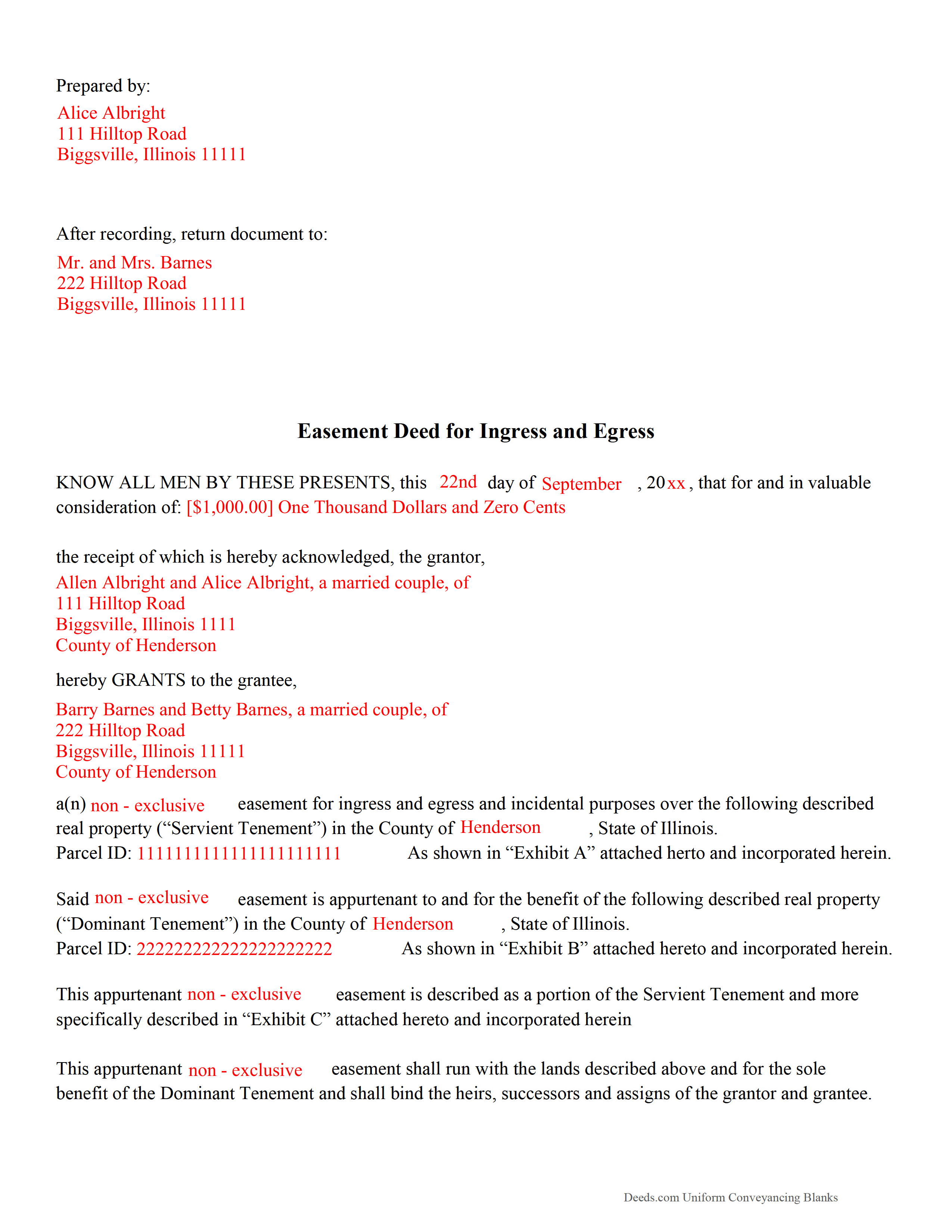 Menard County Completed Example of the Easement Deed Document