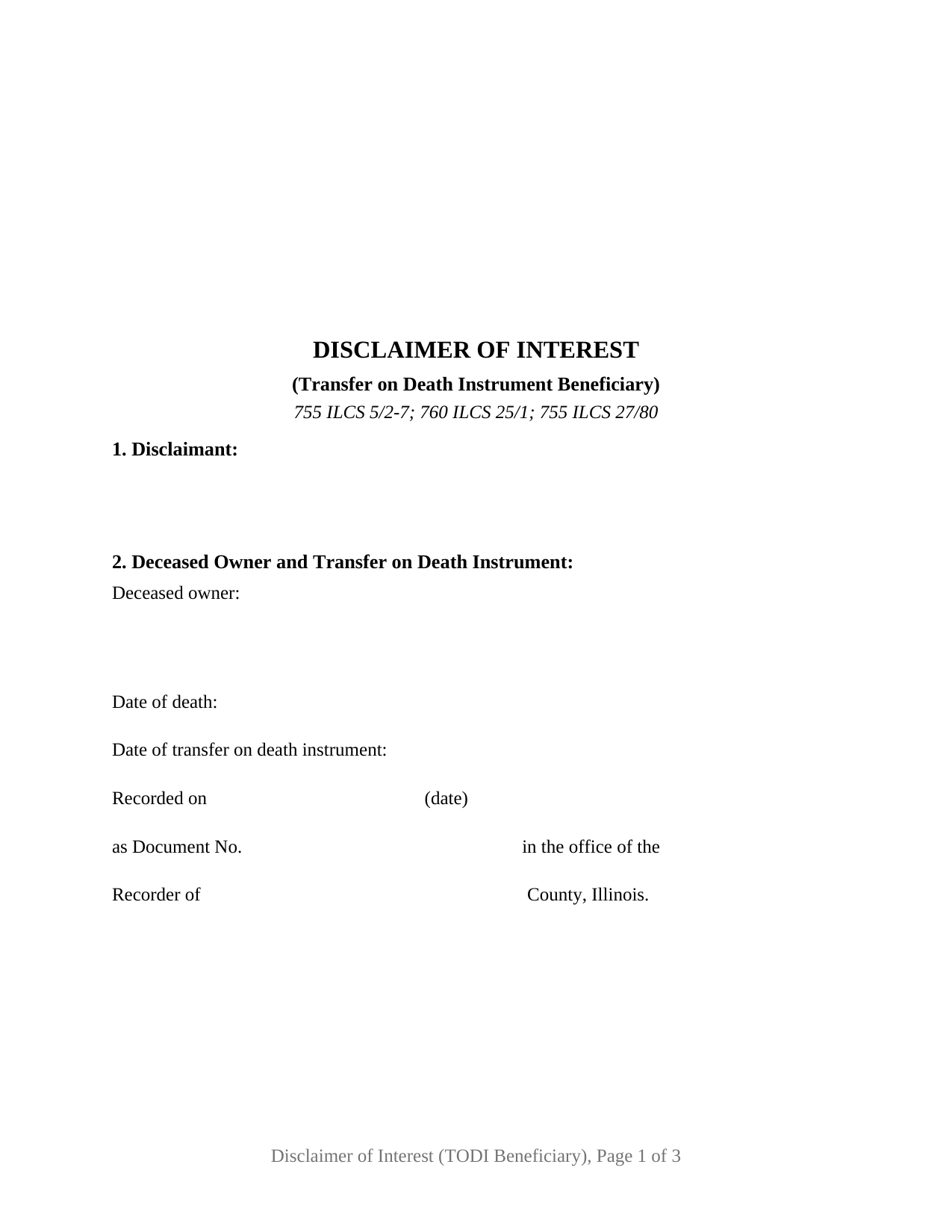 Illinois Disclaimer of Interest (Transfer on Death Instrument Beneficiary)