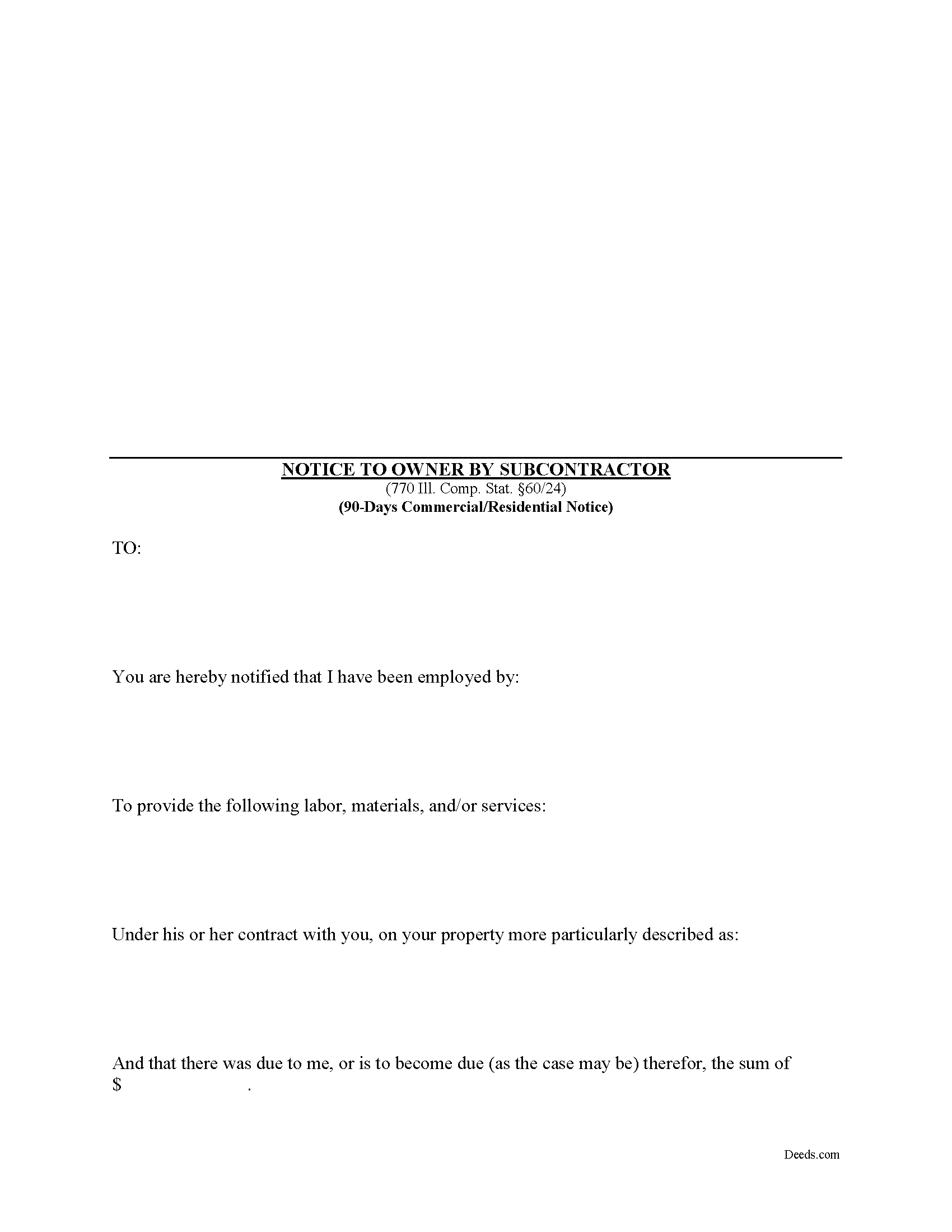 Illinois Mechanics Lien Preliminary 90 Day Notice Image