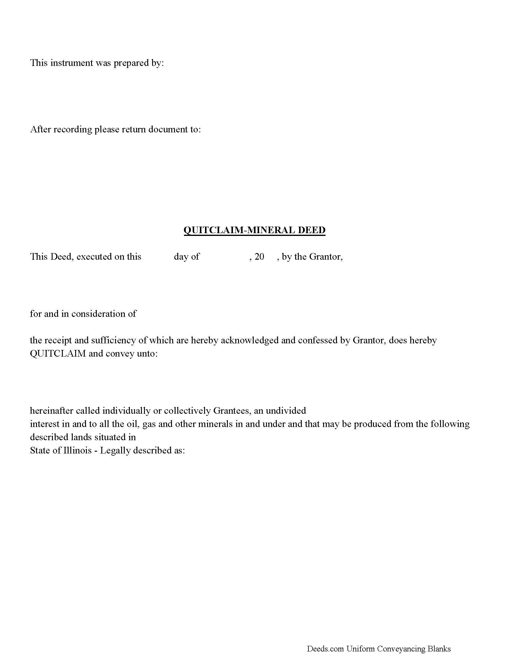 Illinois Mineral Deed with Quitclaim Covenants Image