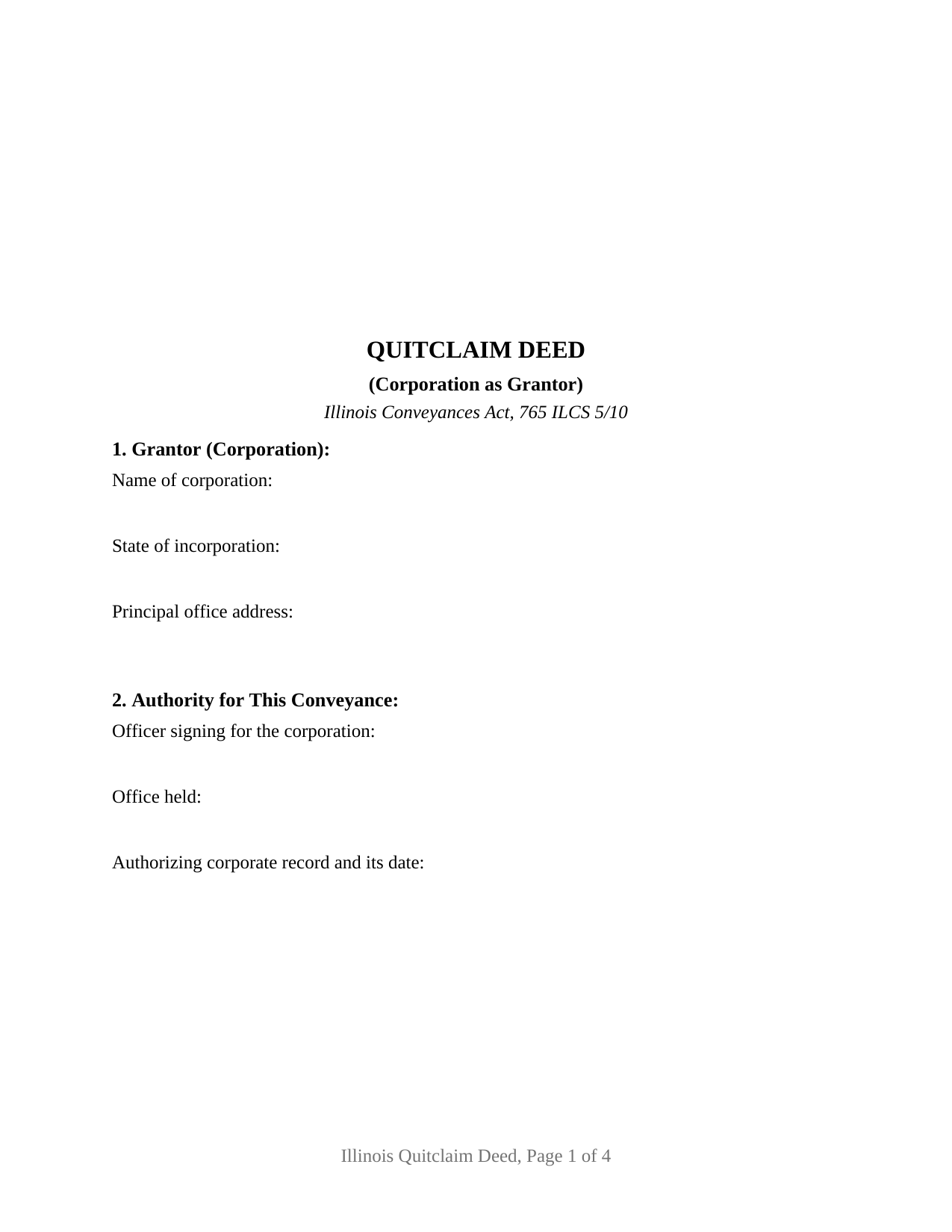 Illinois Quitclaim Deed (Corporation Grantor)