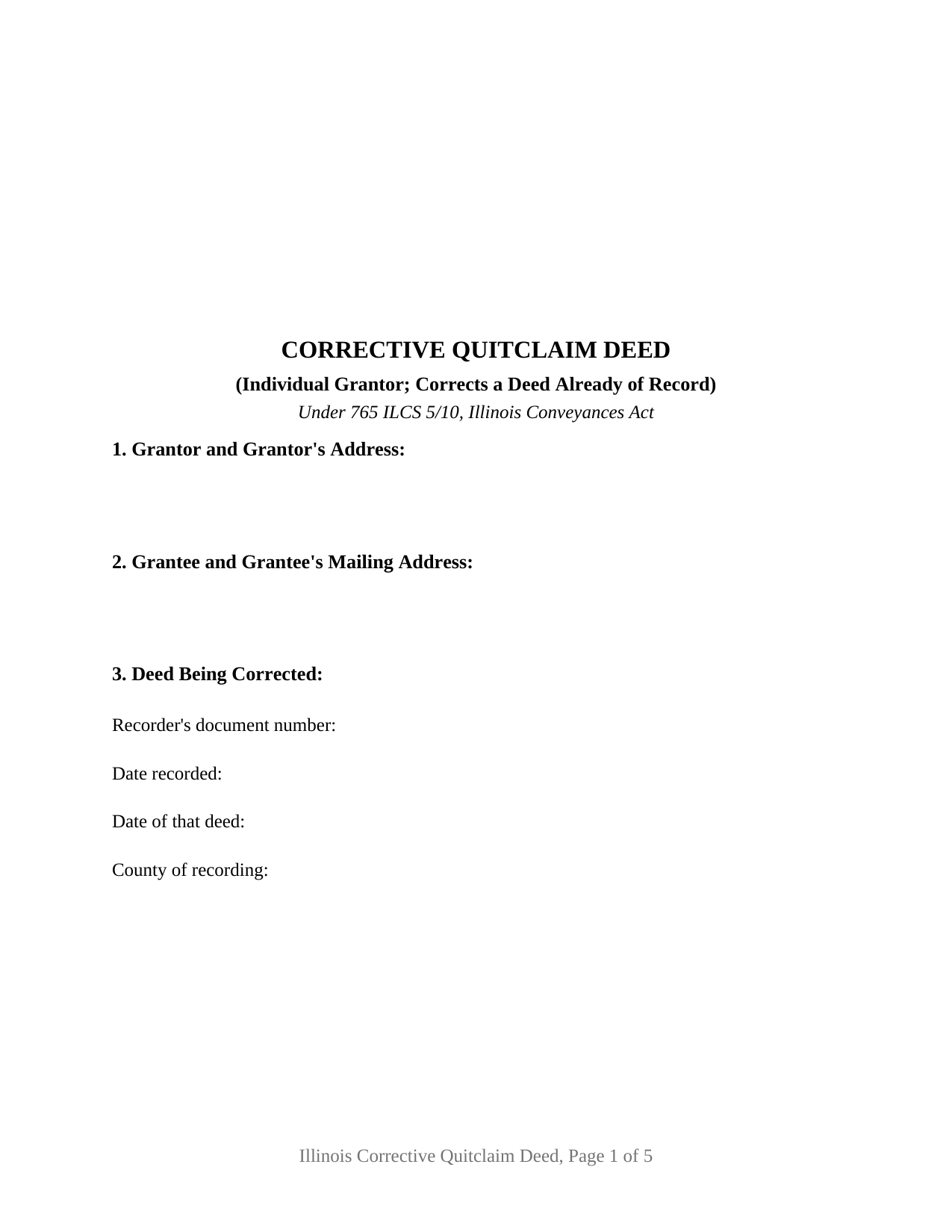 Illinois Quitclaim Deed (Corrective)