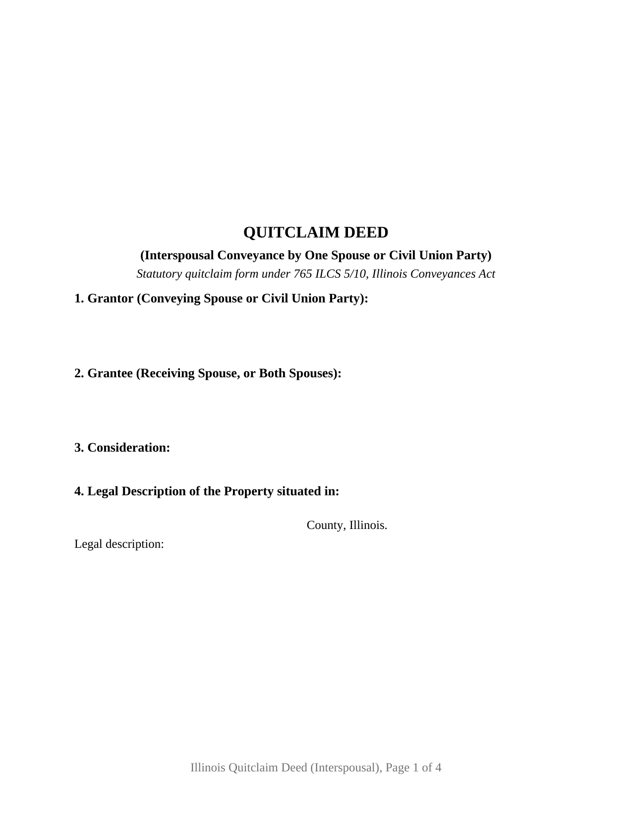 Illinois Quitclaim Deed (Interspousal)