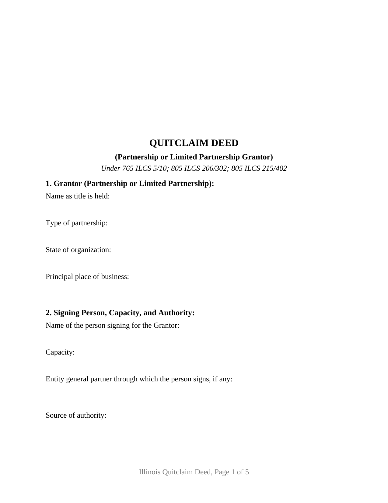 Illinois Quitclaim Deed (Partnership or Limited Partnership Grantor)