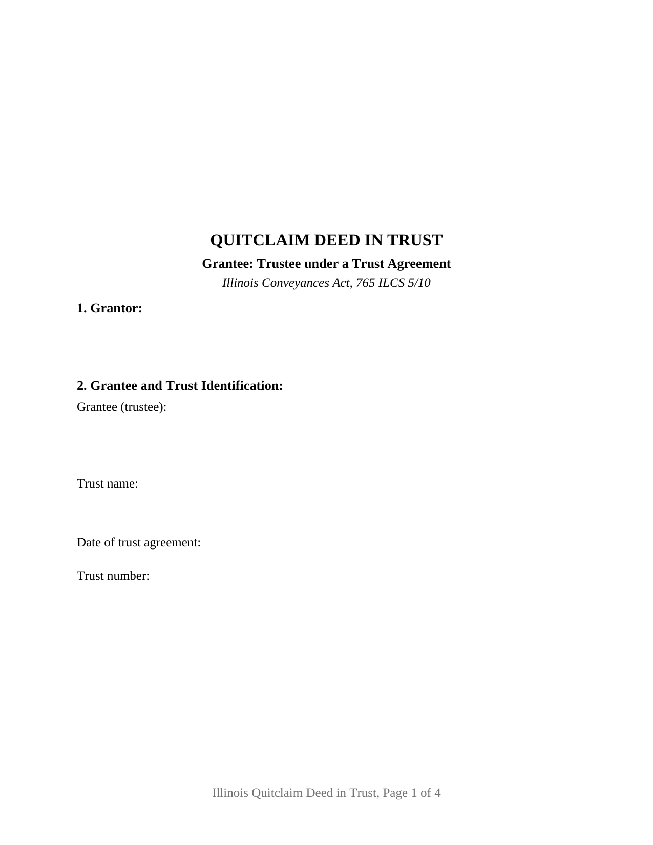 Illinois Quitclaim Deed (Trustee Grantee)