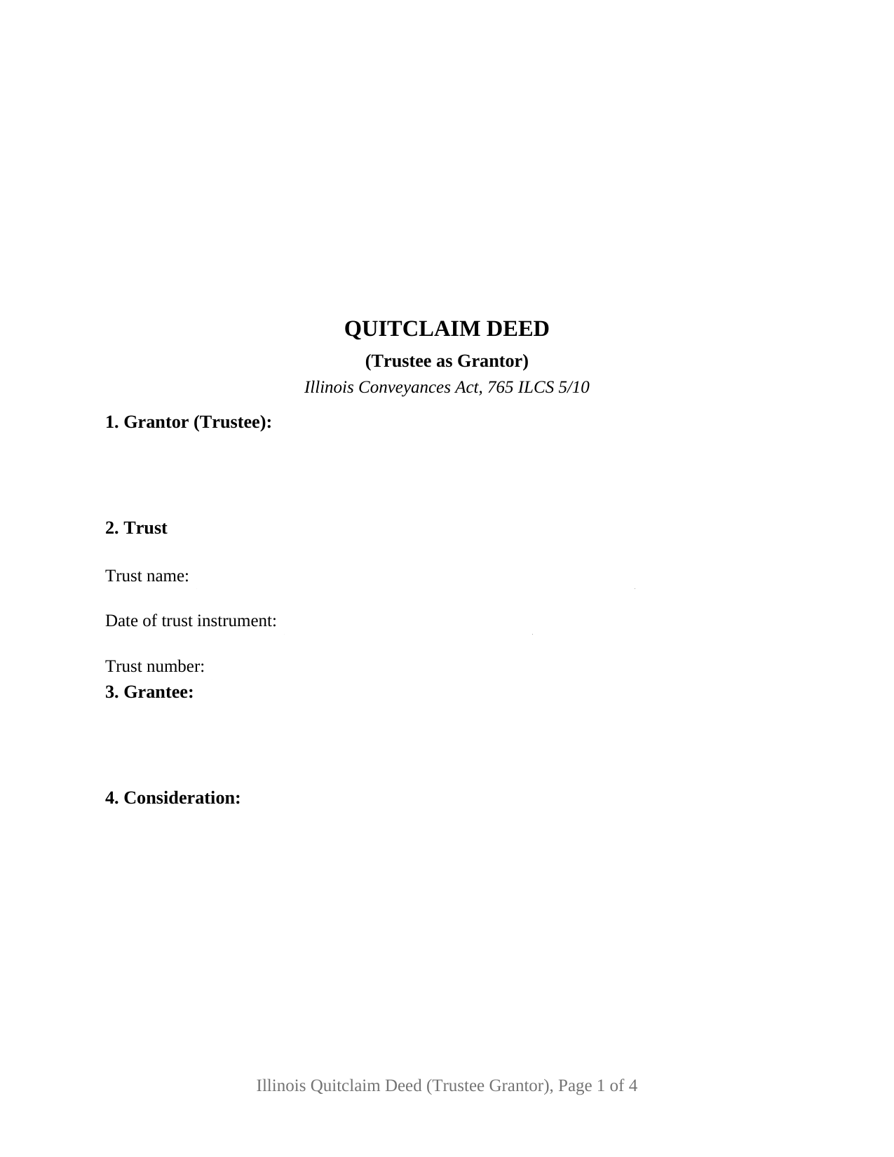 Illinois Quitclaim Deed (Trustee Grantor)