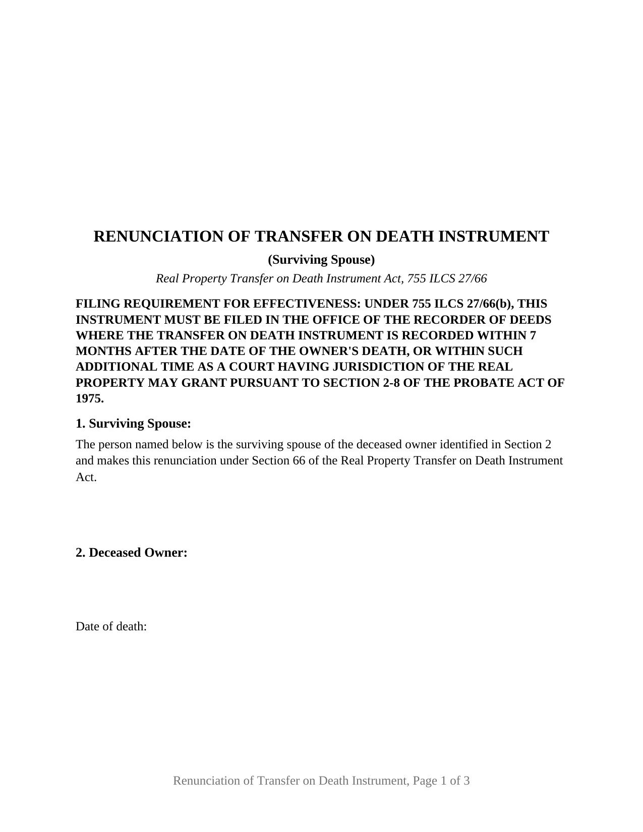 Illinois Renunciation of Transfer on Death Instrument (Surviving Spouse)