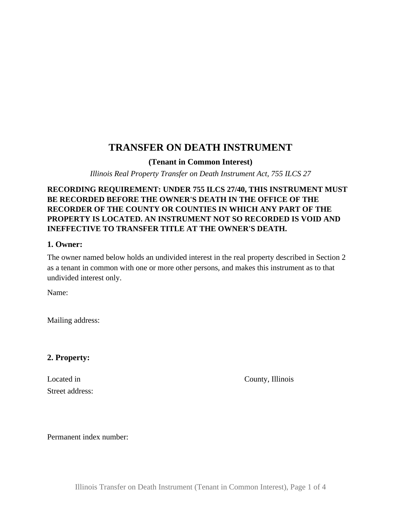 Illinois Transfer on Death Instrument (Tenant in Common Interest)