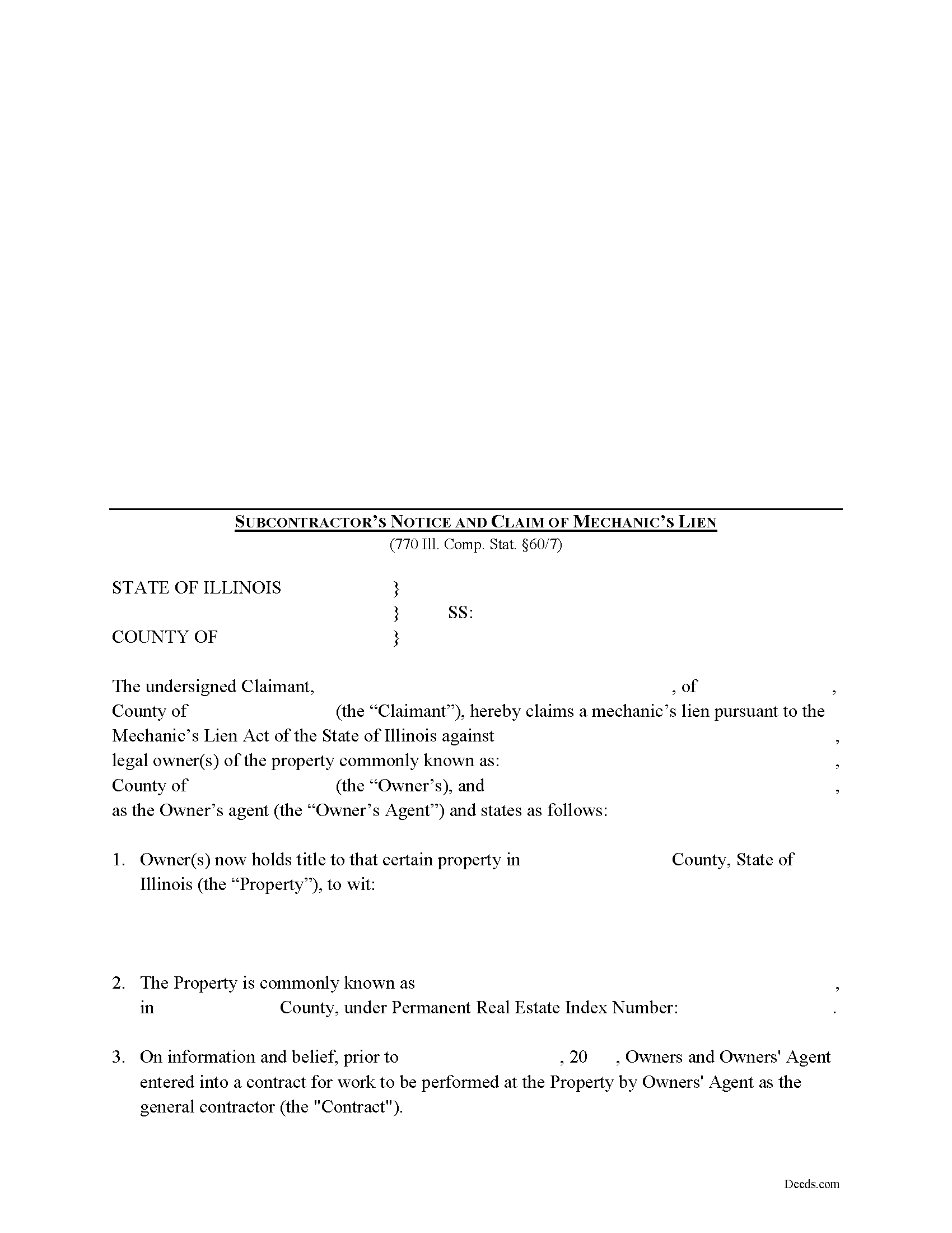 La Salle County Mechanics Lien Subcontractor Form