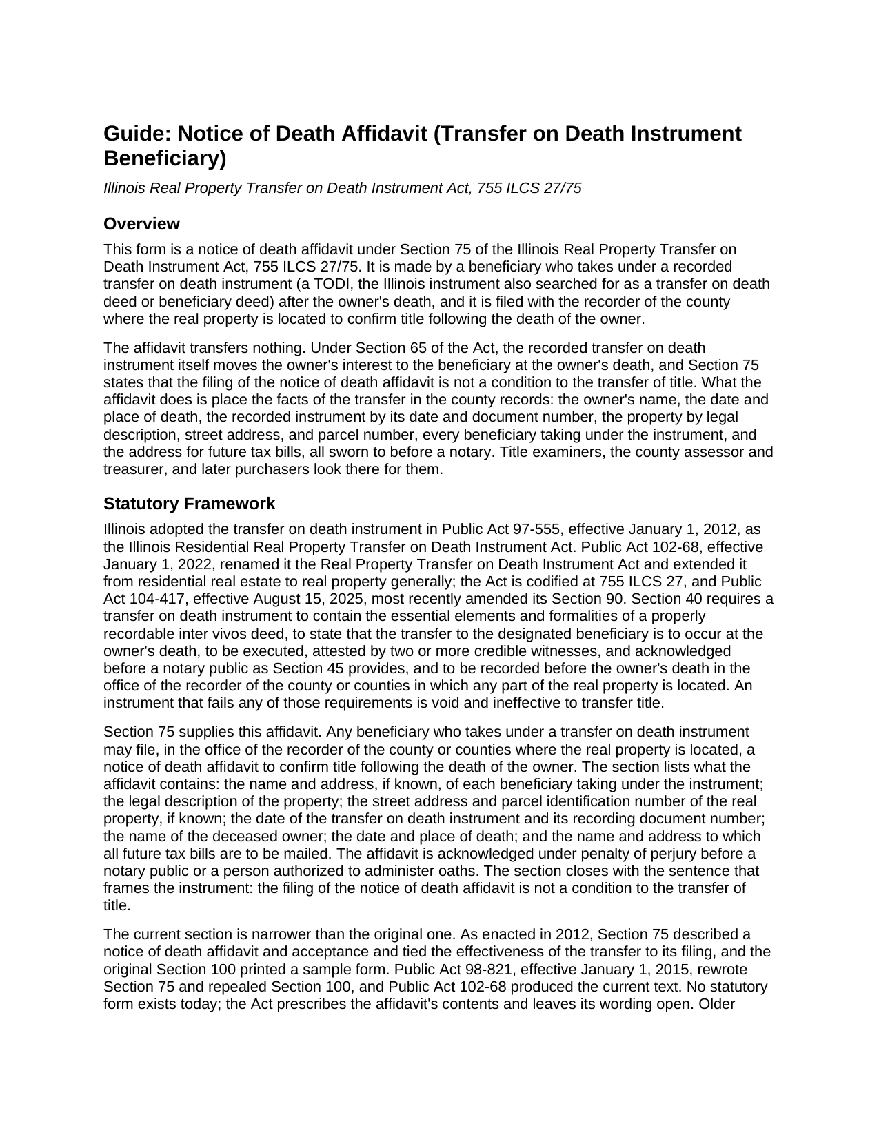 Macon County Notice of Death Affidavit (Transfer on Death Instrument Beneficiary) Guide
