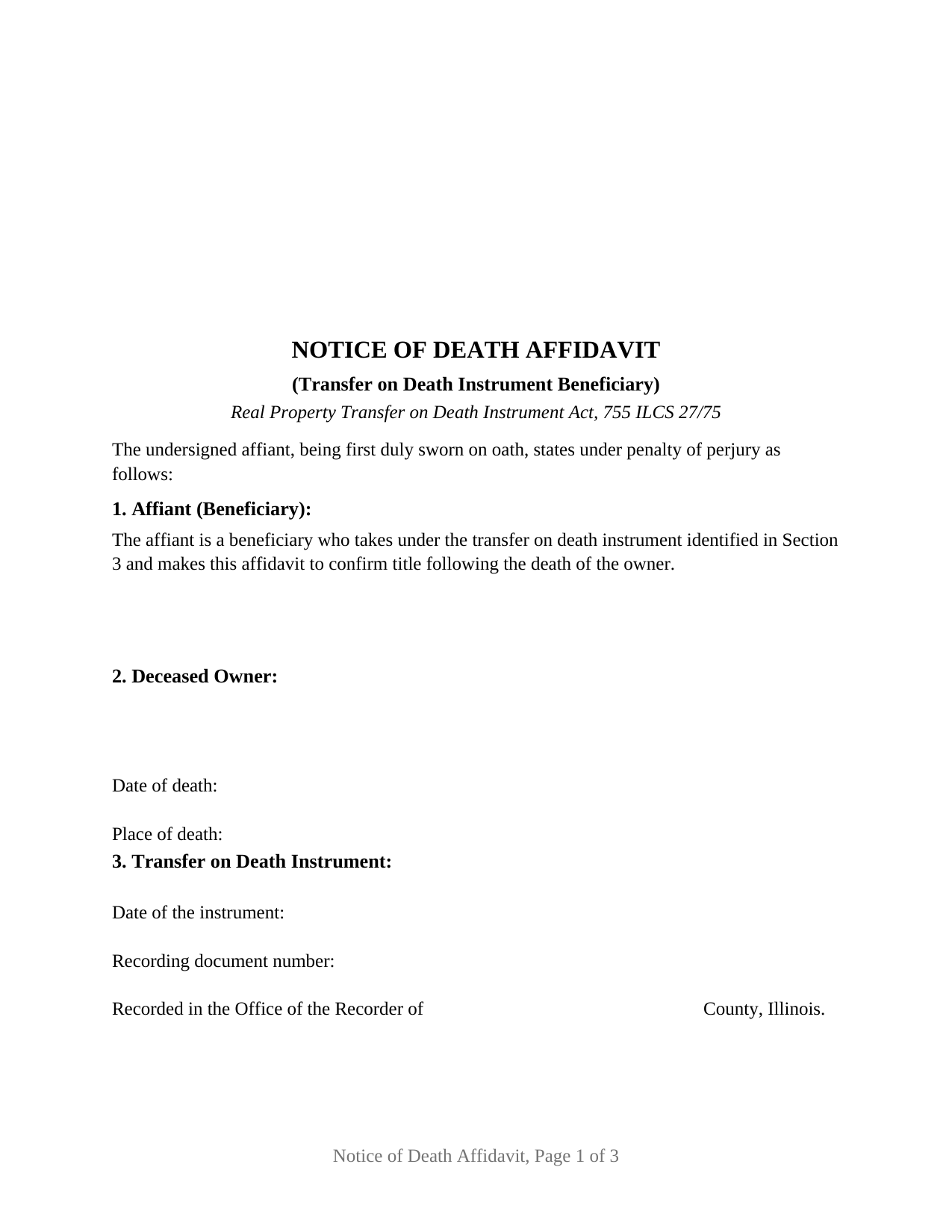 Macon County Notice of Death Affidavit (Transfer on Death Instrument Beneficiary) Form