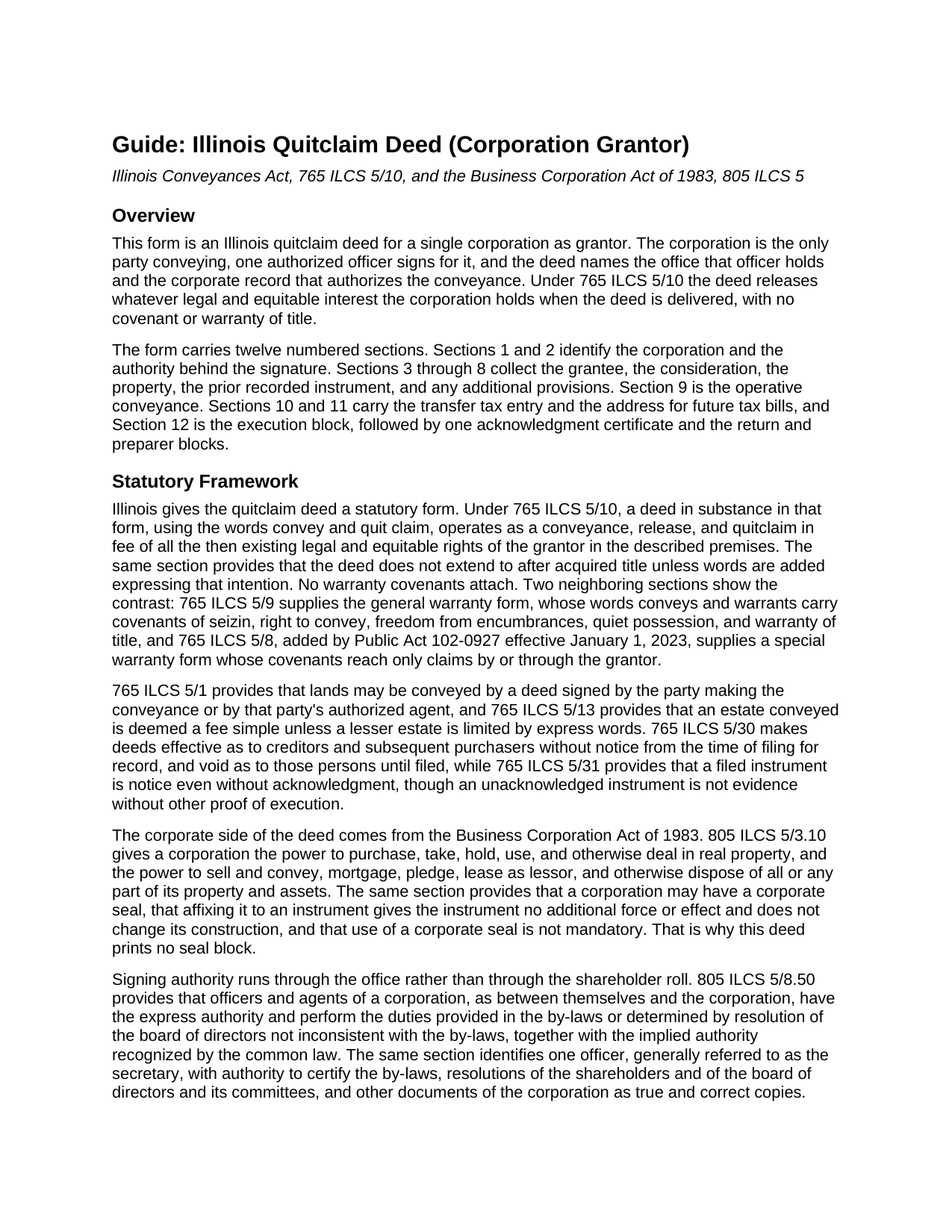 Edgar County Quitclaim Deed (Corporation Grantor) Guide