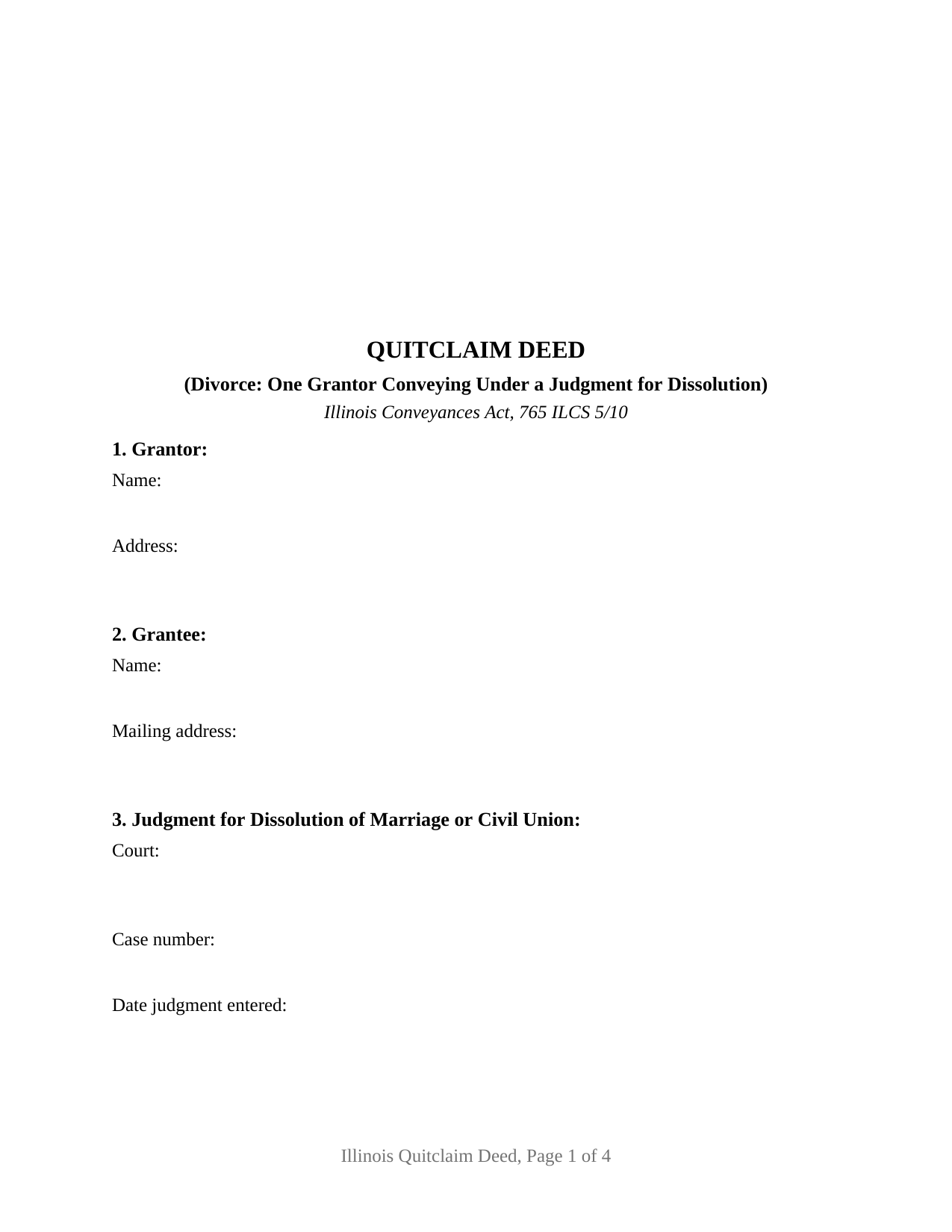 Schuyler County Quitclaim Deed (Divorce) Form
