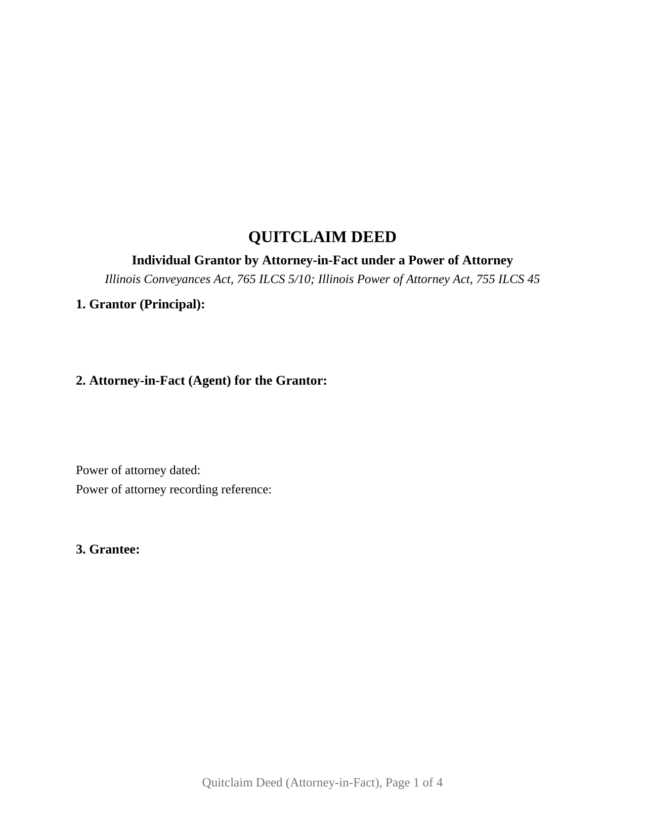 Cass County Quitclaim Deed (Individual Grantor by Attorney-in-Fact) Form