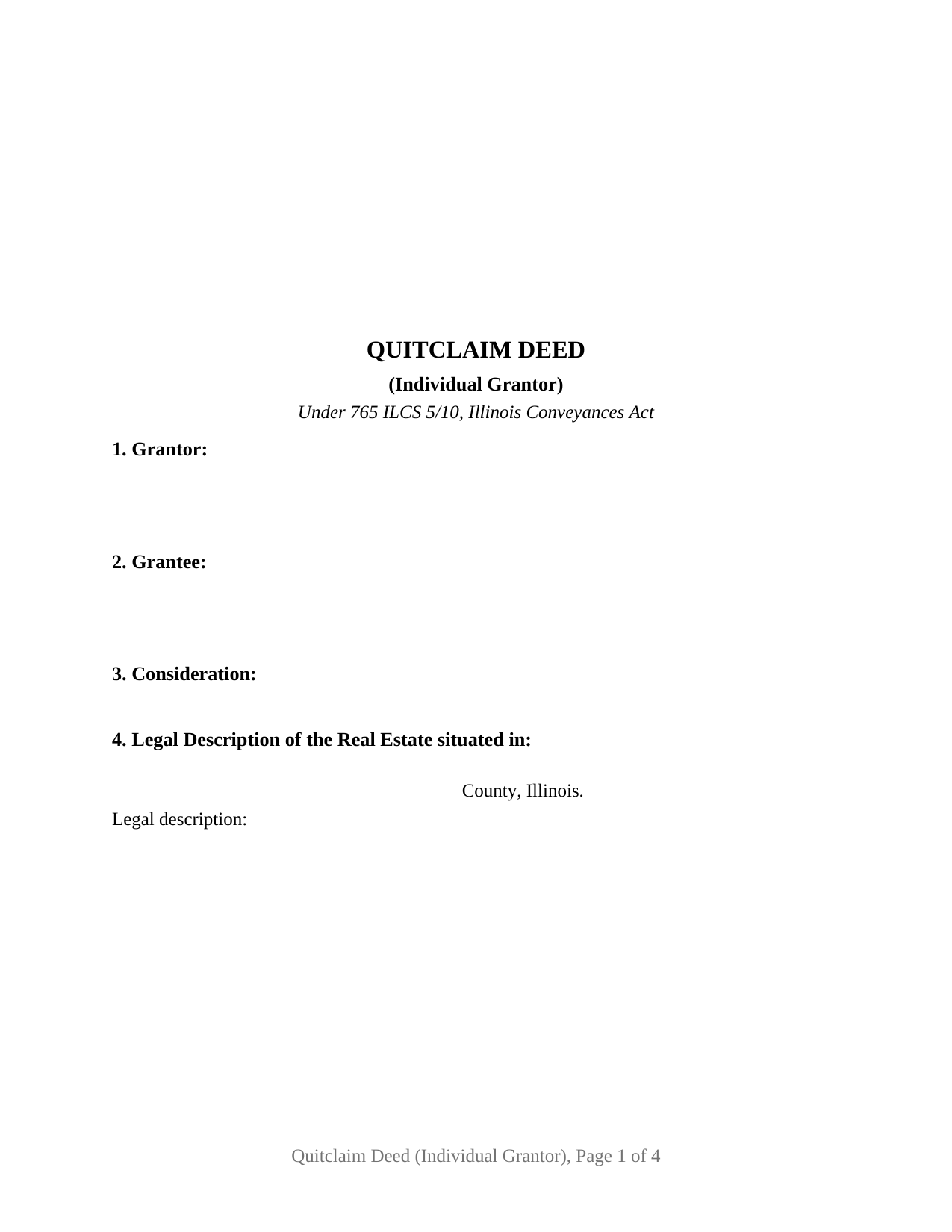 Hamilton County Quitclaim Deed (Individual Grantor) Form