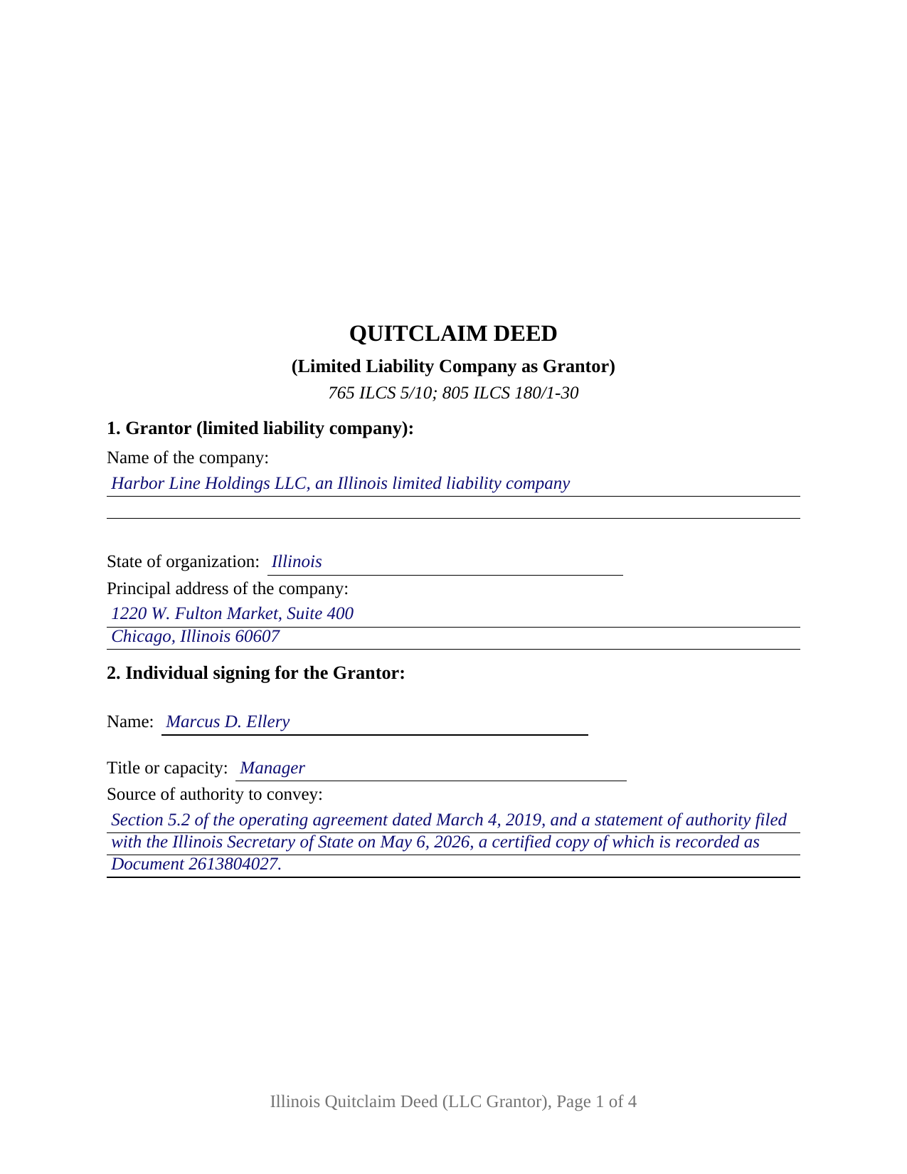 Franklin County Completed Example of the Quitclaim Deed (LLC Grantor) Document