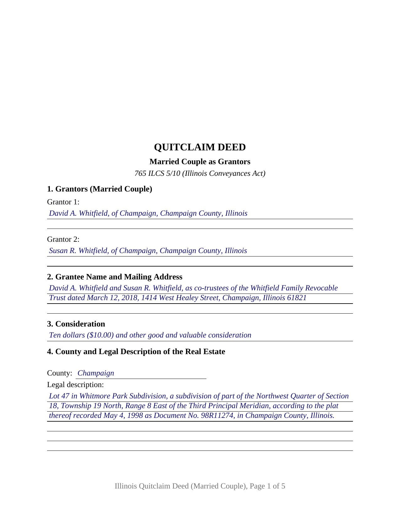 Brown County Completed Example of the Quitclaim Deed (Married Couple as Grantors) Document