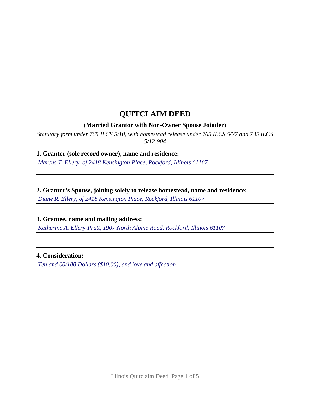 Pope County Completed Example of the Quitclaim Deed (Married Grantor with Non-Owner Spouse Joinder) Document