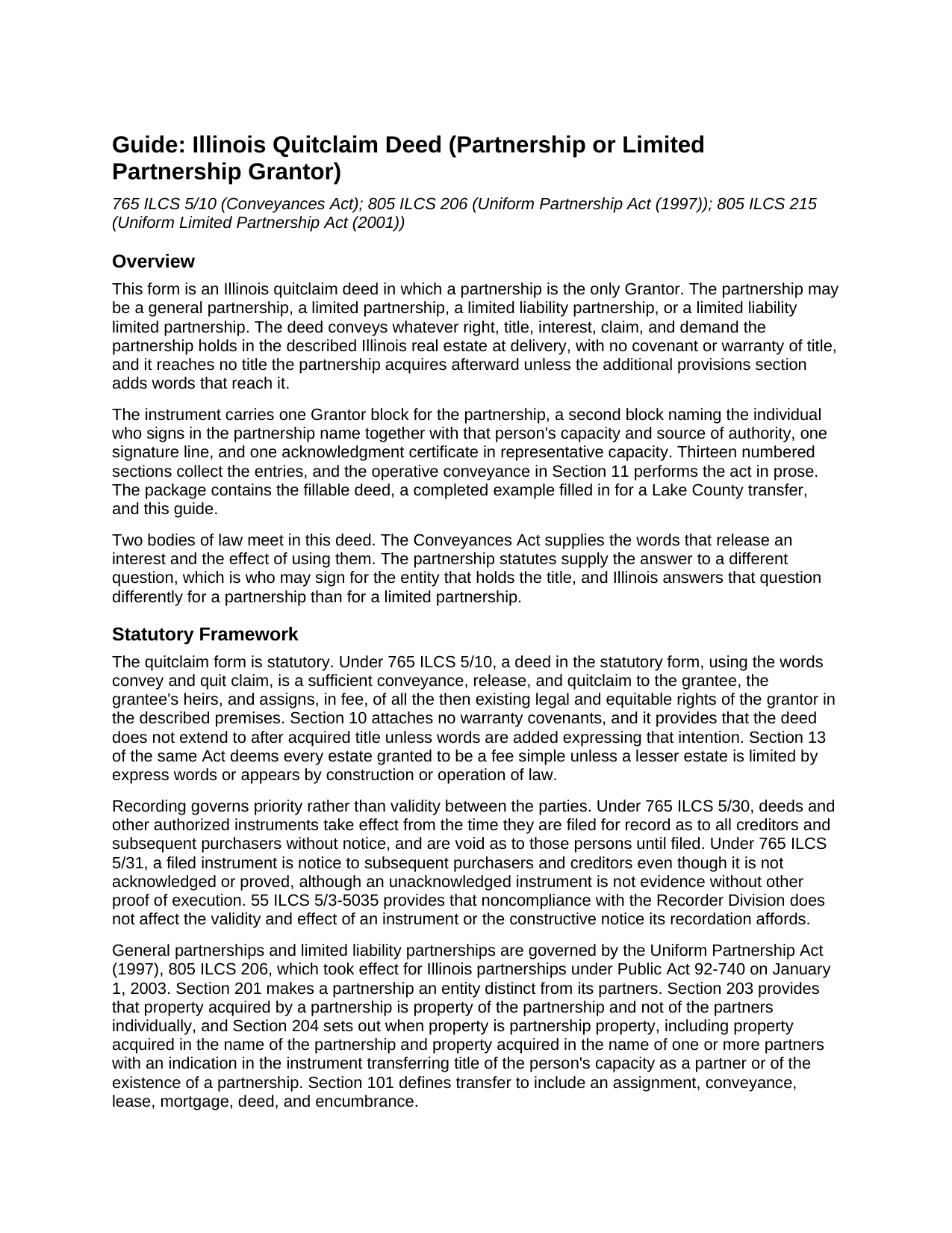 Warren County Quitclaim Deed (Partnership or Limited Partnership Grantor) Guide