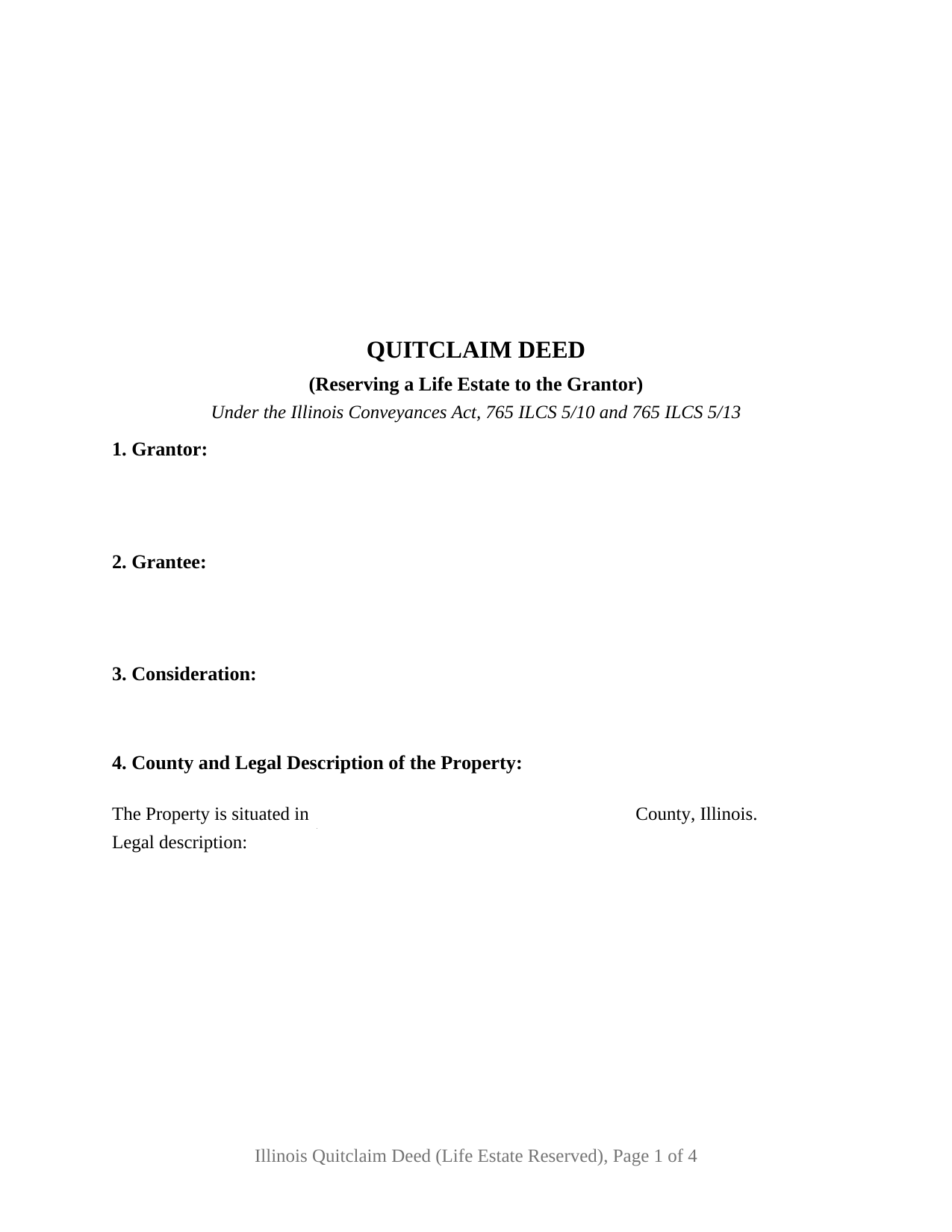 Adams County Quitclaim Deed (Reserving Life Estate) Form
