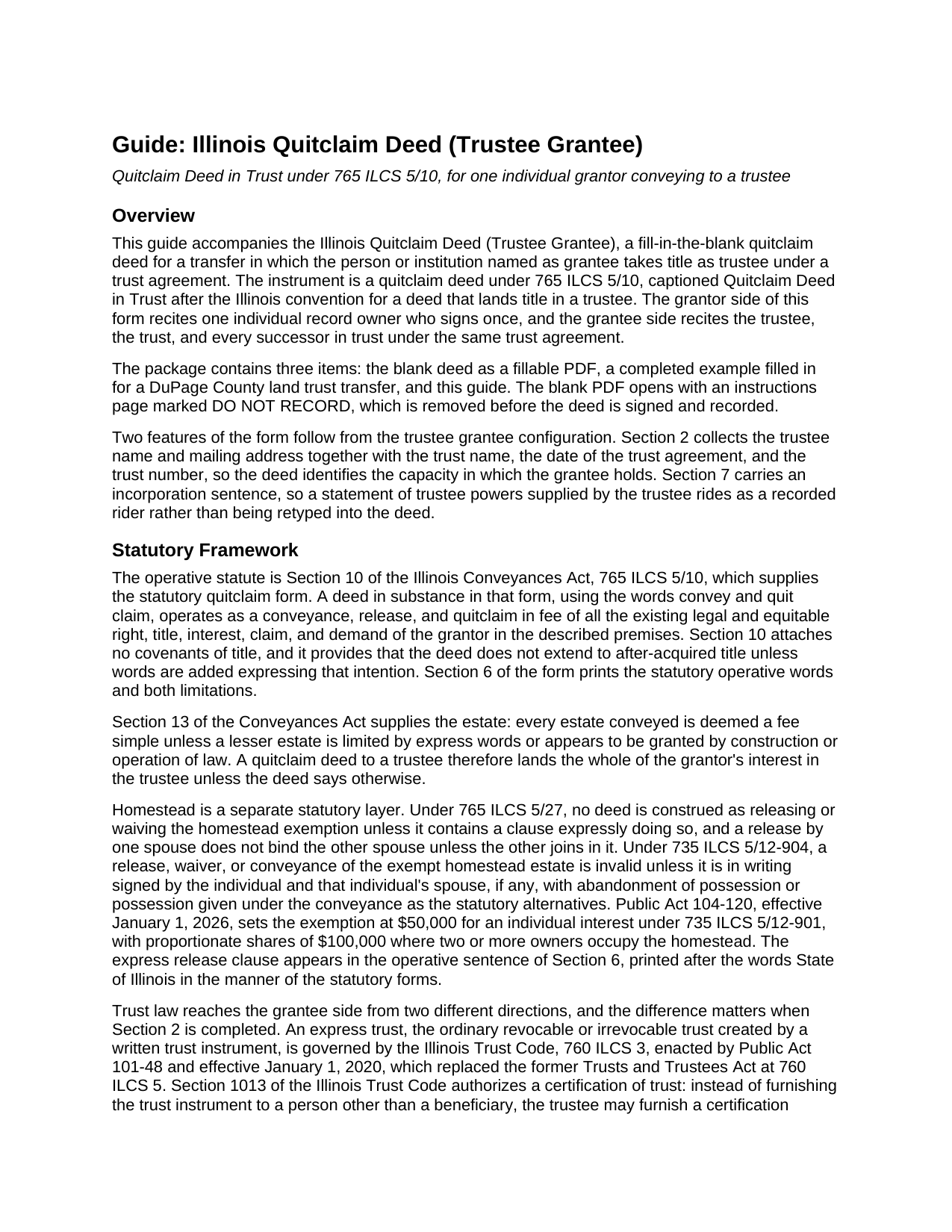 Marion County Quitclaim Deed (Trustee Grantee) Guide
