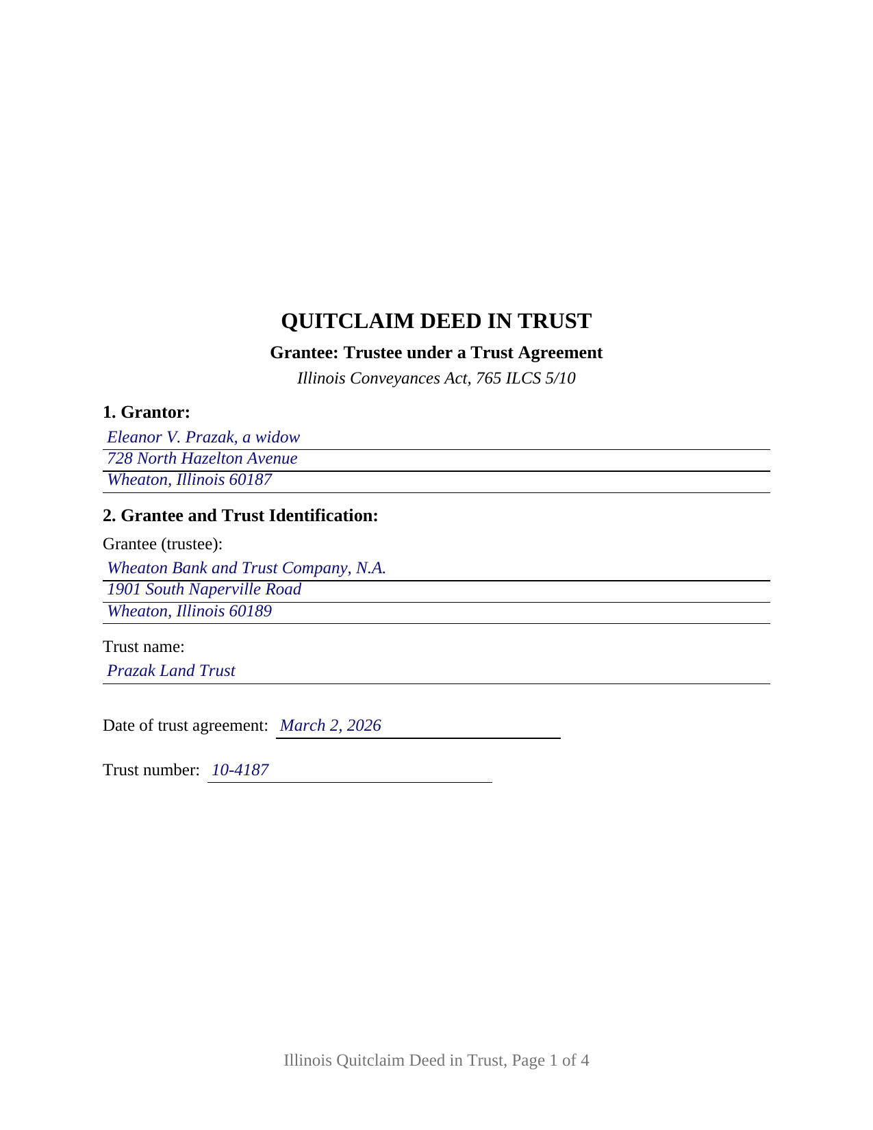Marion County Completed Example of the Quitclaim Deed (Trustee Grantee) Document