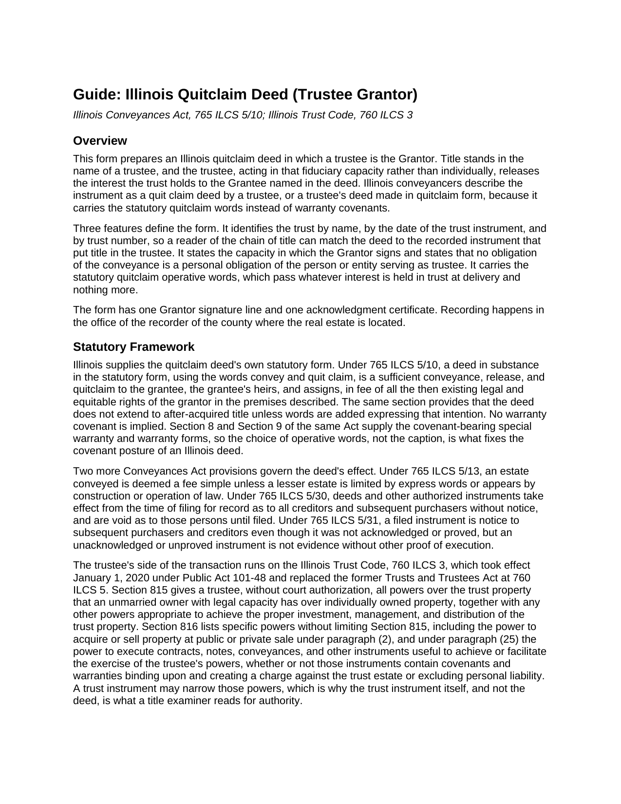 Winnebago County Quitclaim Deed (Trustee Grantor) Guide