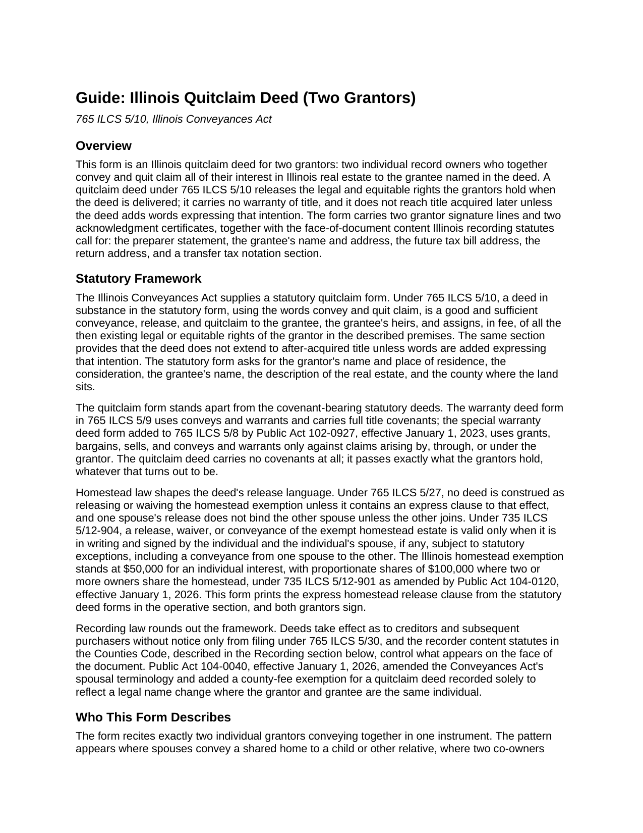 Woodford County Quitclaim Deed (Two Grantors) Guide