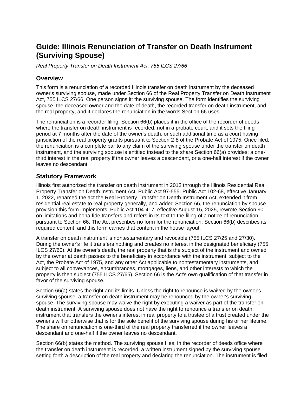 Fayette County Renunciation of Transfer on Death Instrument (Surviving Spouse) Guide