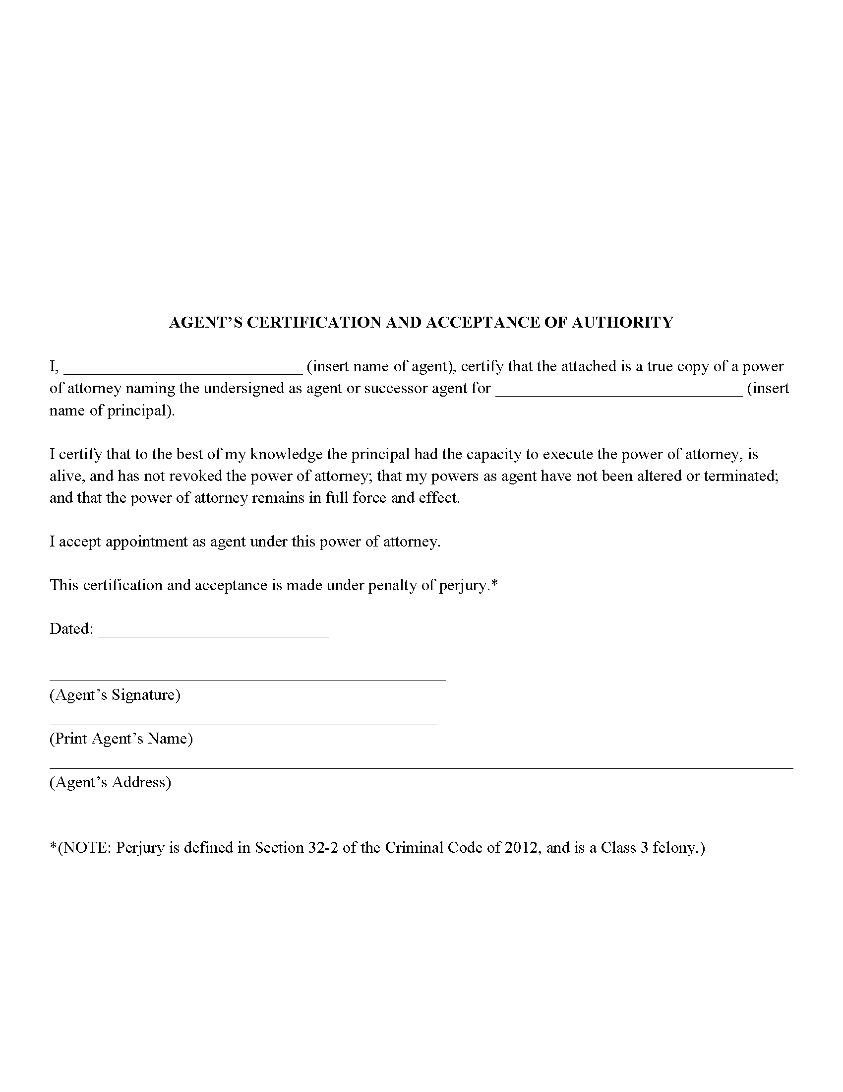 Agents Certification Form