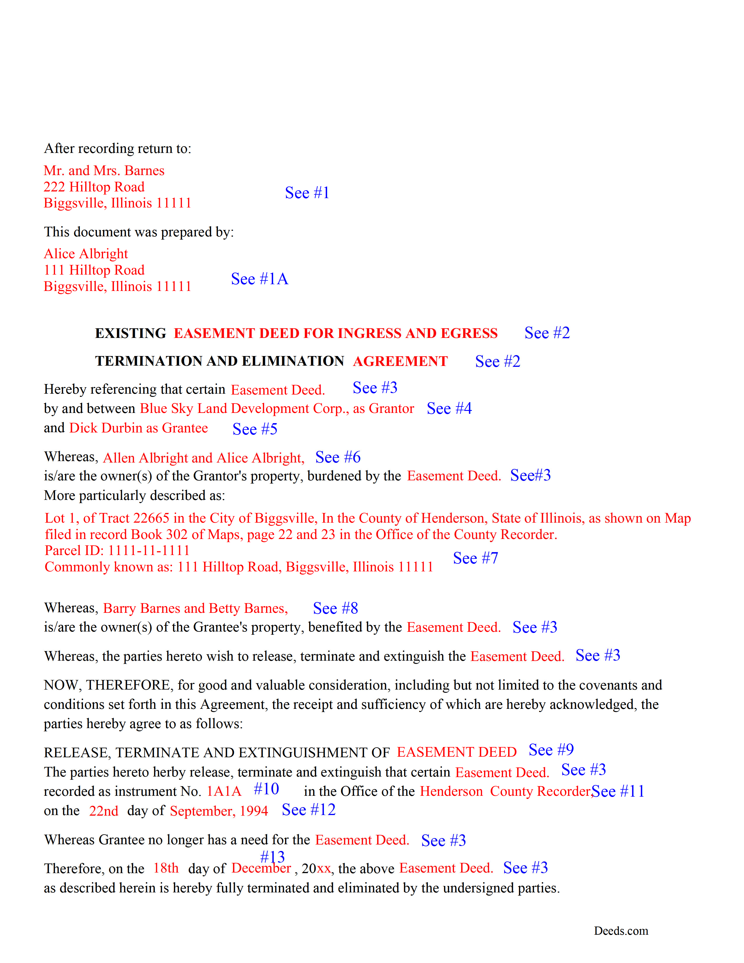 Completed Example of the Release of Easement Document