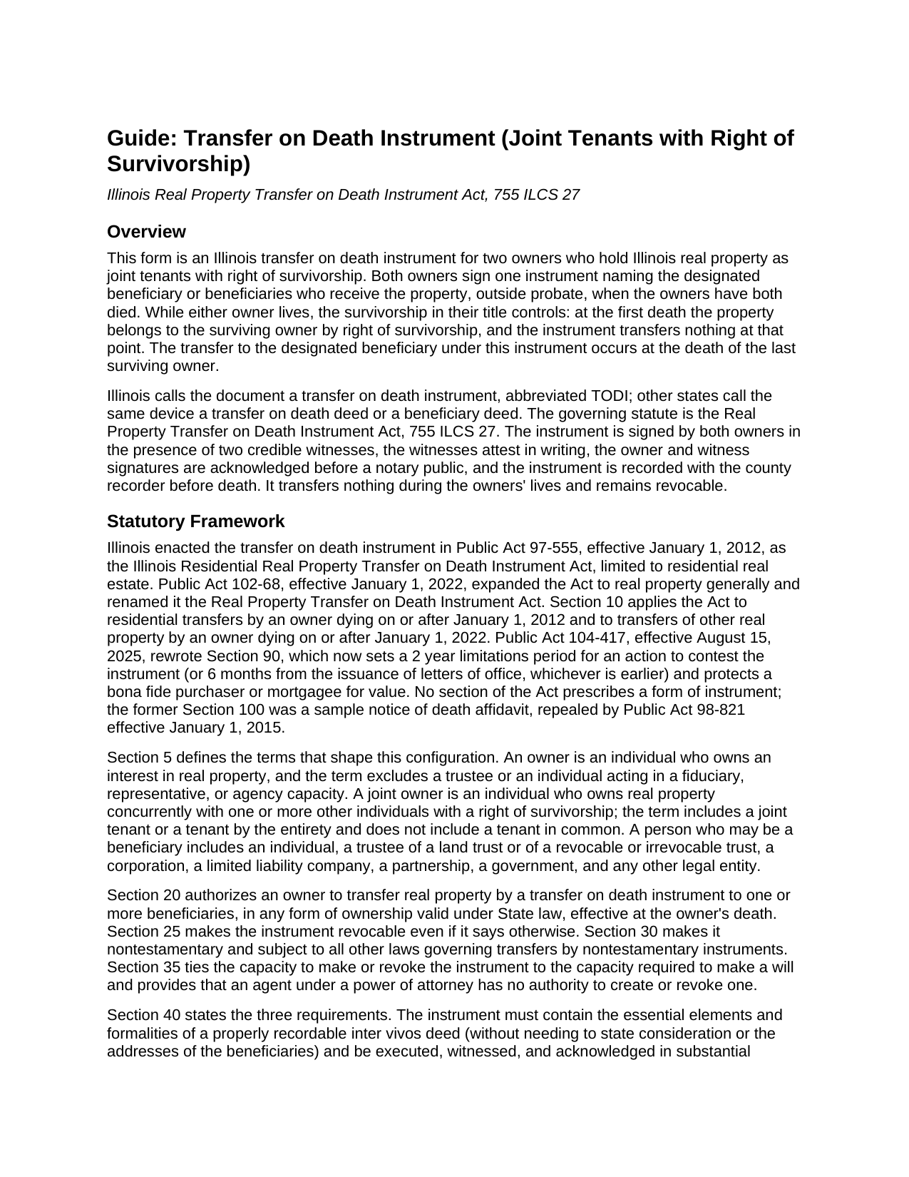Grundy County Transfer on Death Instrument (Joint Tenants with Right of Survivorship) Guide