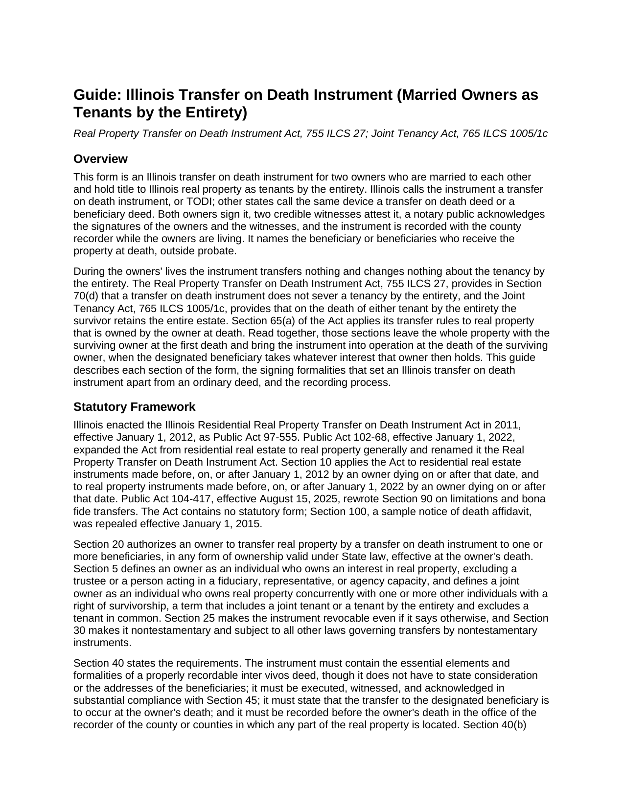 Grundy County Transfer on Death Instrument (Married Owners as Tenants by the Entirety) Guide