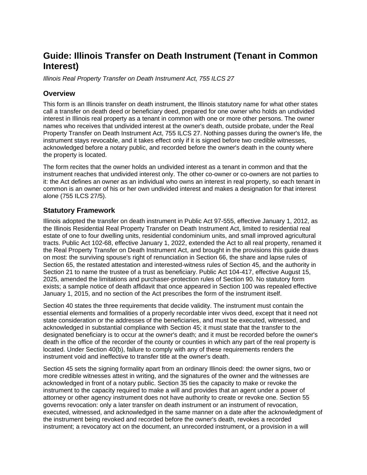 Mercer County Transfer on Death Instrument (Tenant in Common Interest) Guide
