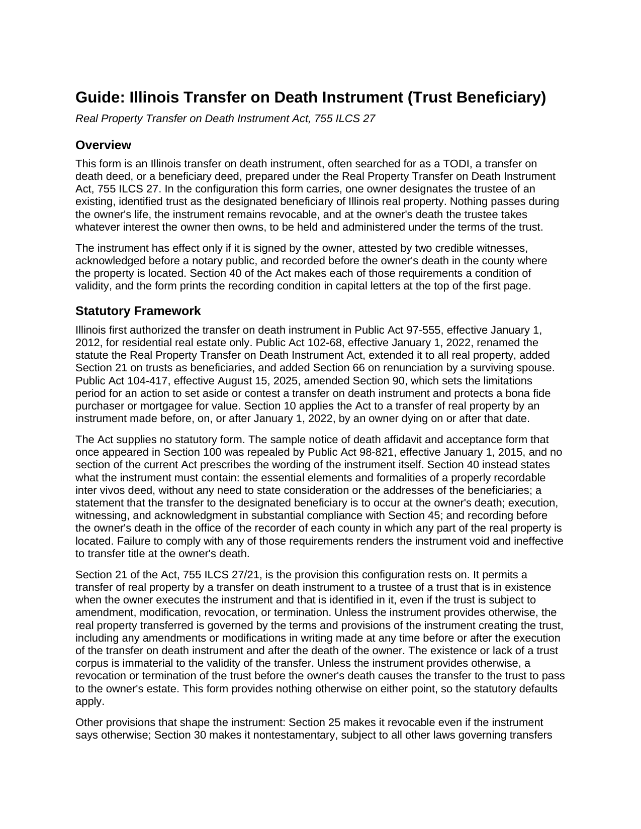 Grundy County Transfer on Death Instrument (Trust Beneficiary) Guide