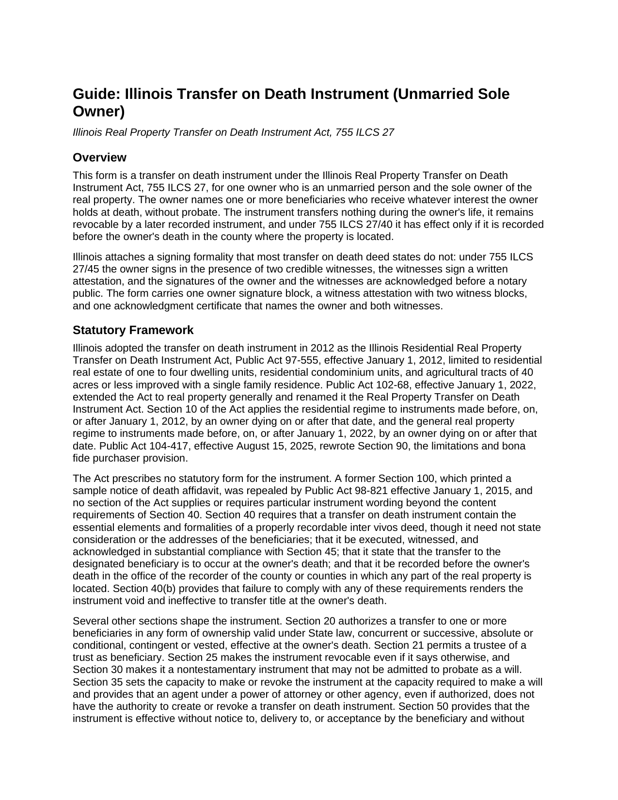 Christian County Transfer on Death Instrument (Unmarried Sole Owner) Guide