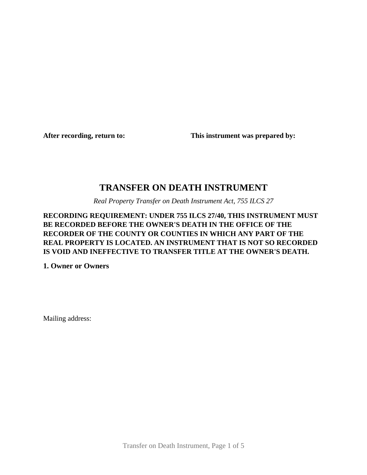 Ford County Transfer on Death Instrument Form