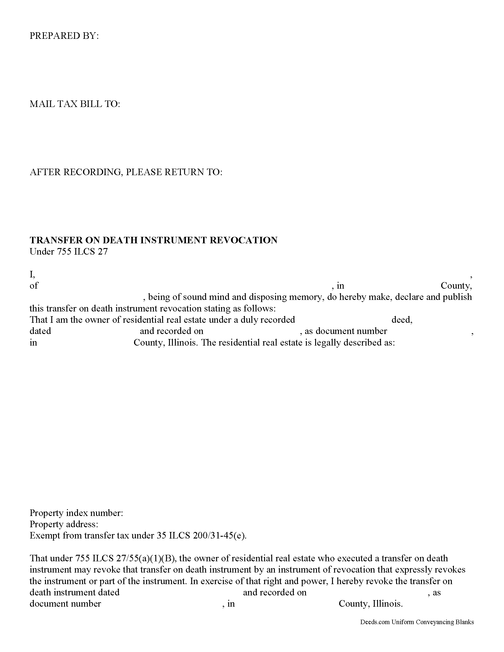 Calhoun County Transfer on Death Revocation Form