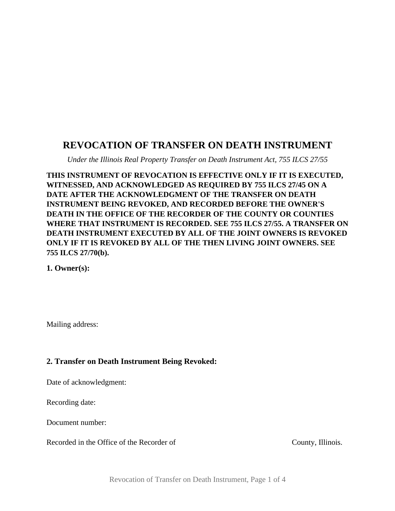 Menard County Transfer on Death Revocation Form